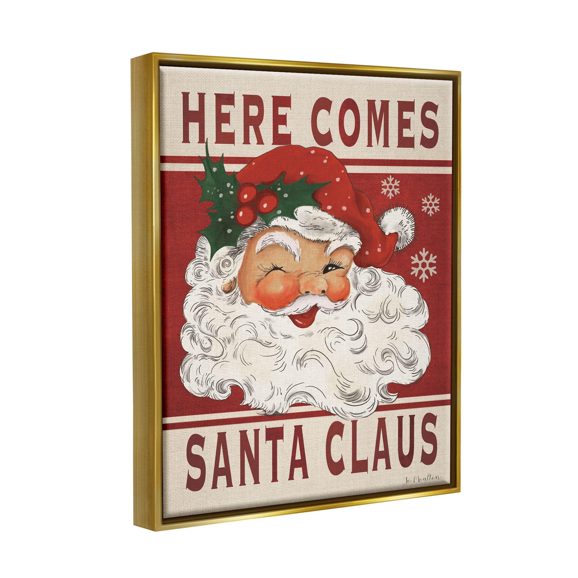 Stupell Industries Here Comes Santa Claus Smiling Vintage Framed Floater Canvas Wall Art