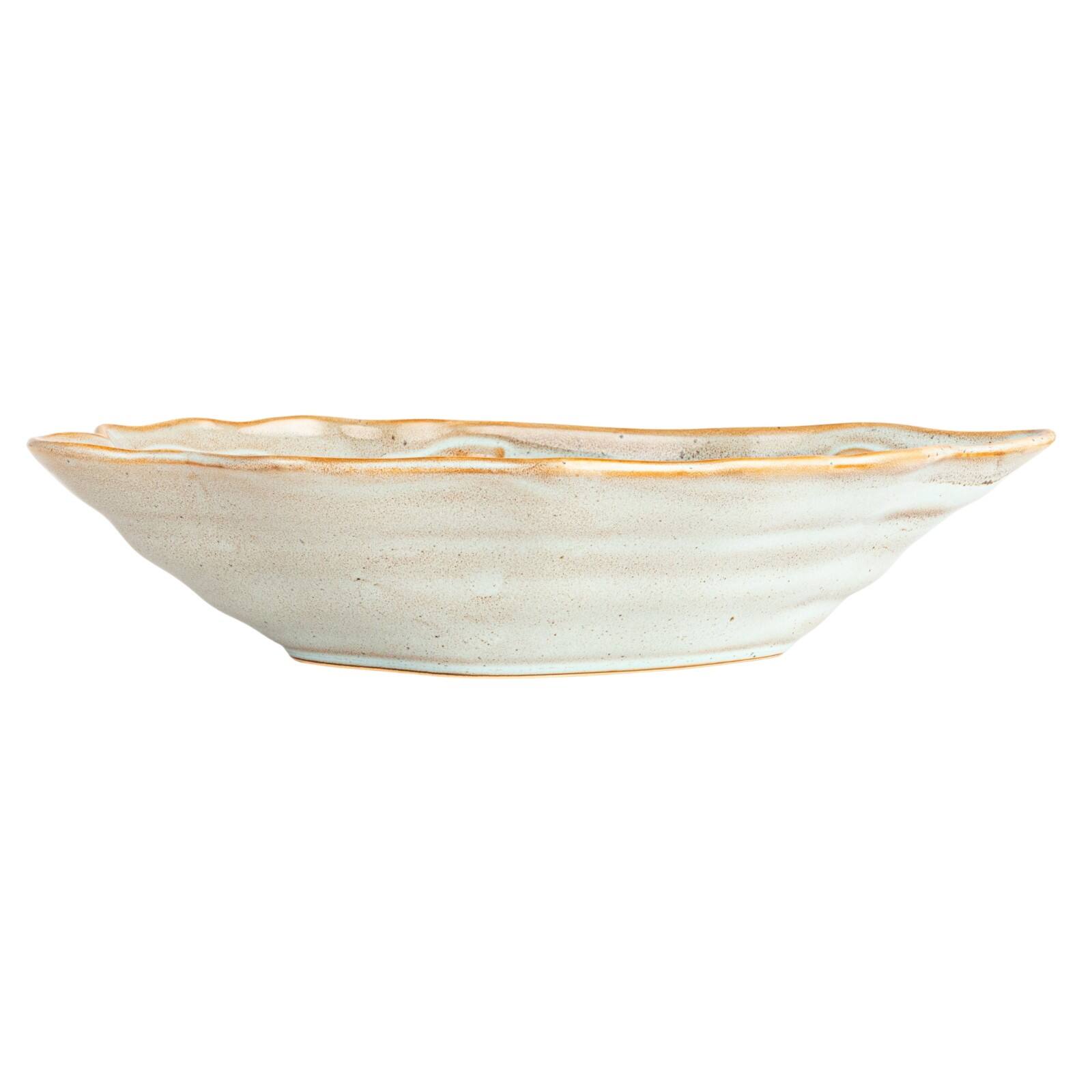 Hello Honey® 11.5" Tan & Blue Oyster Shaped Stoneware Bowl