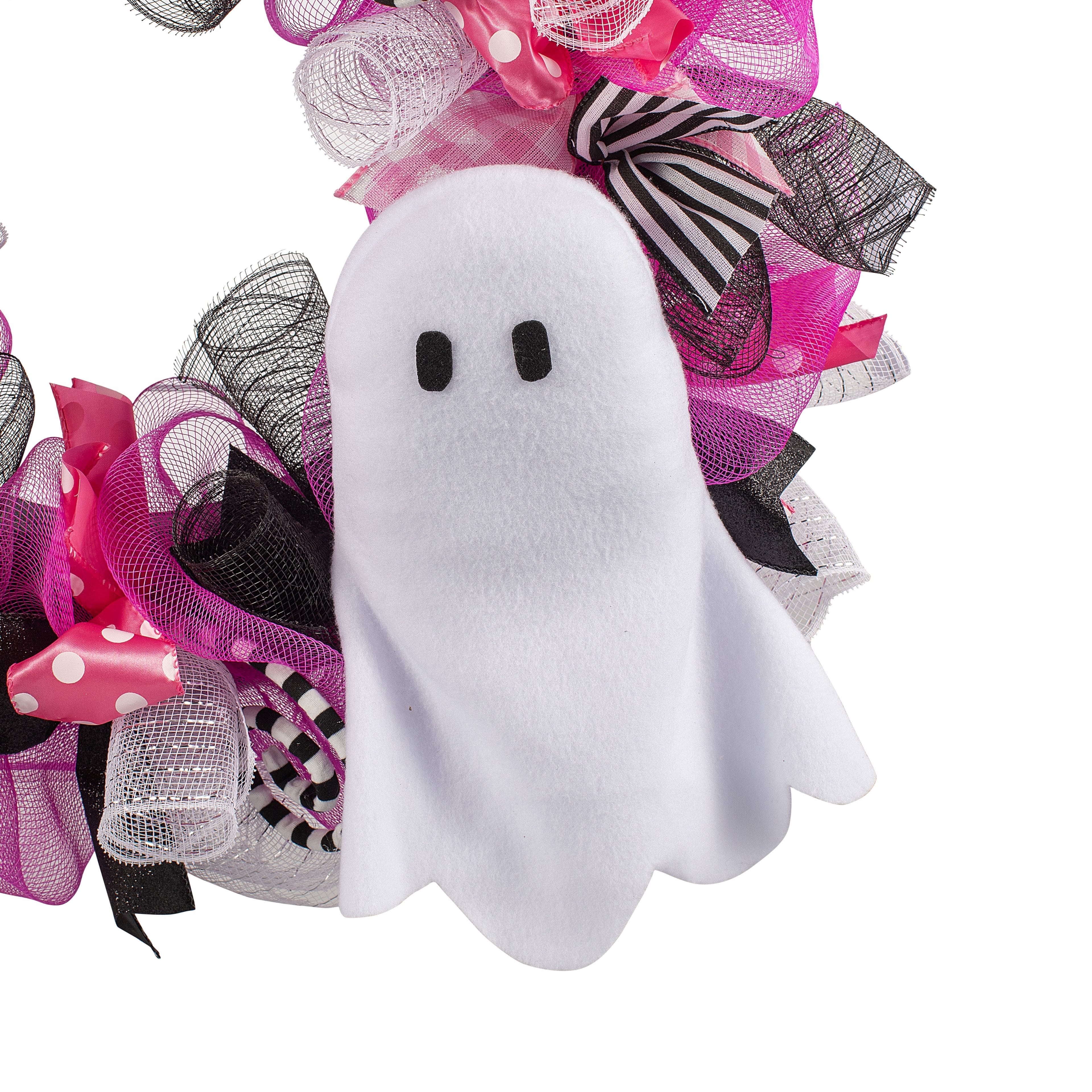 24&#x22; Pink, Black &#x26; White Mesh &#x26; Ribbon Wreath with Ghost by Ashland&#xAE;