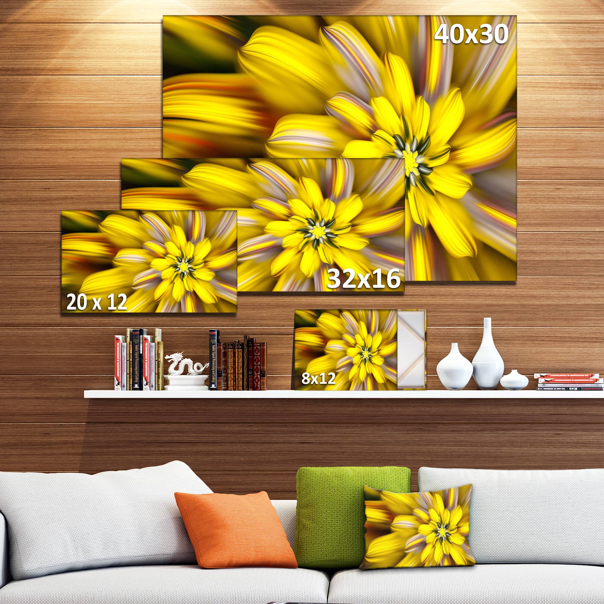 Designart - Massive Yellow Fractal Flower - Floral Canvas Art Print