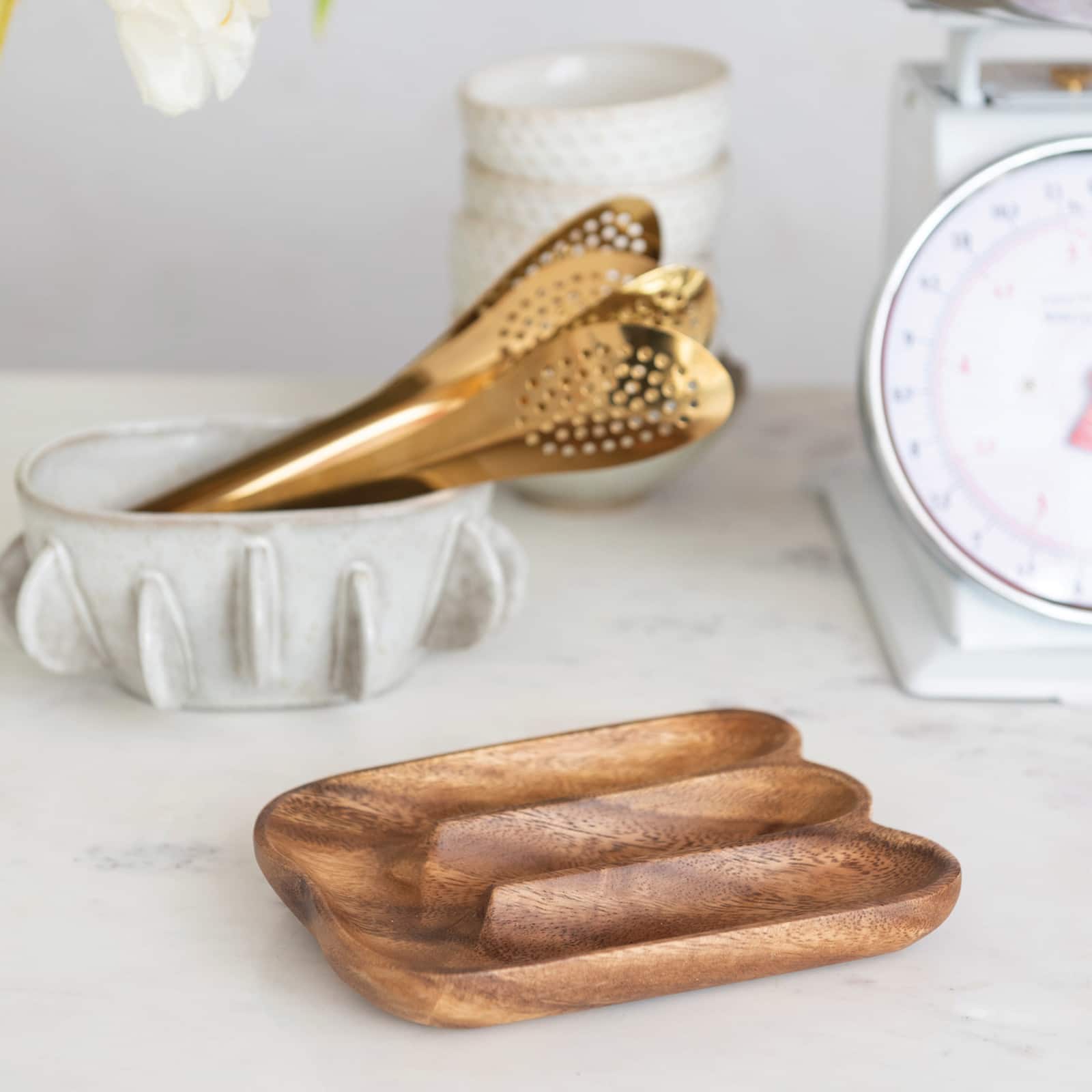 Hello Honey® 7" Natural Acacia Wood Divided Tray