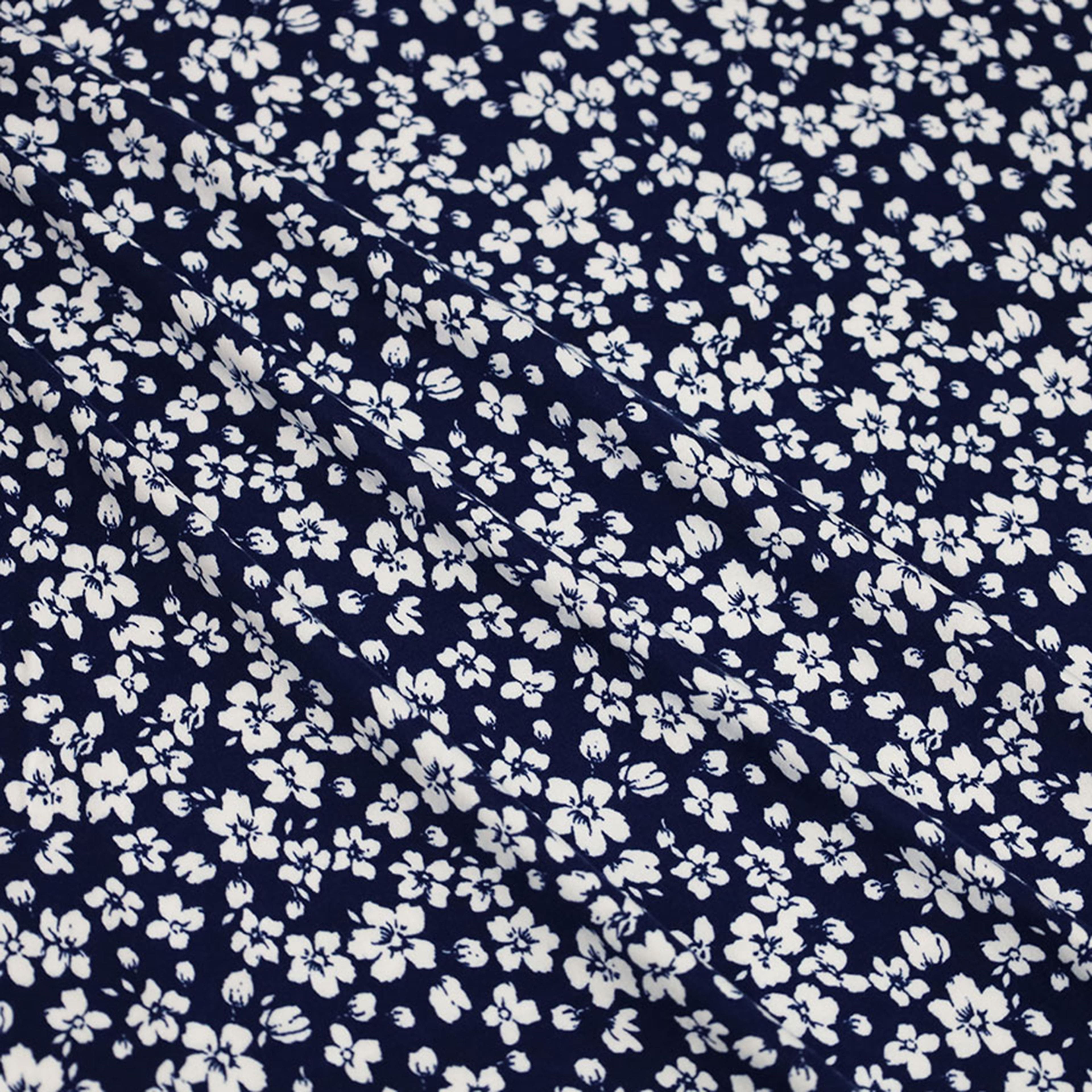 Fabric Merchants White Flowers on Navy Double Brushed Stretch Fabric