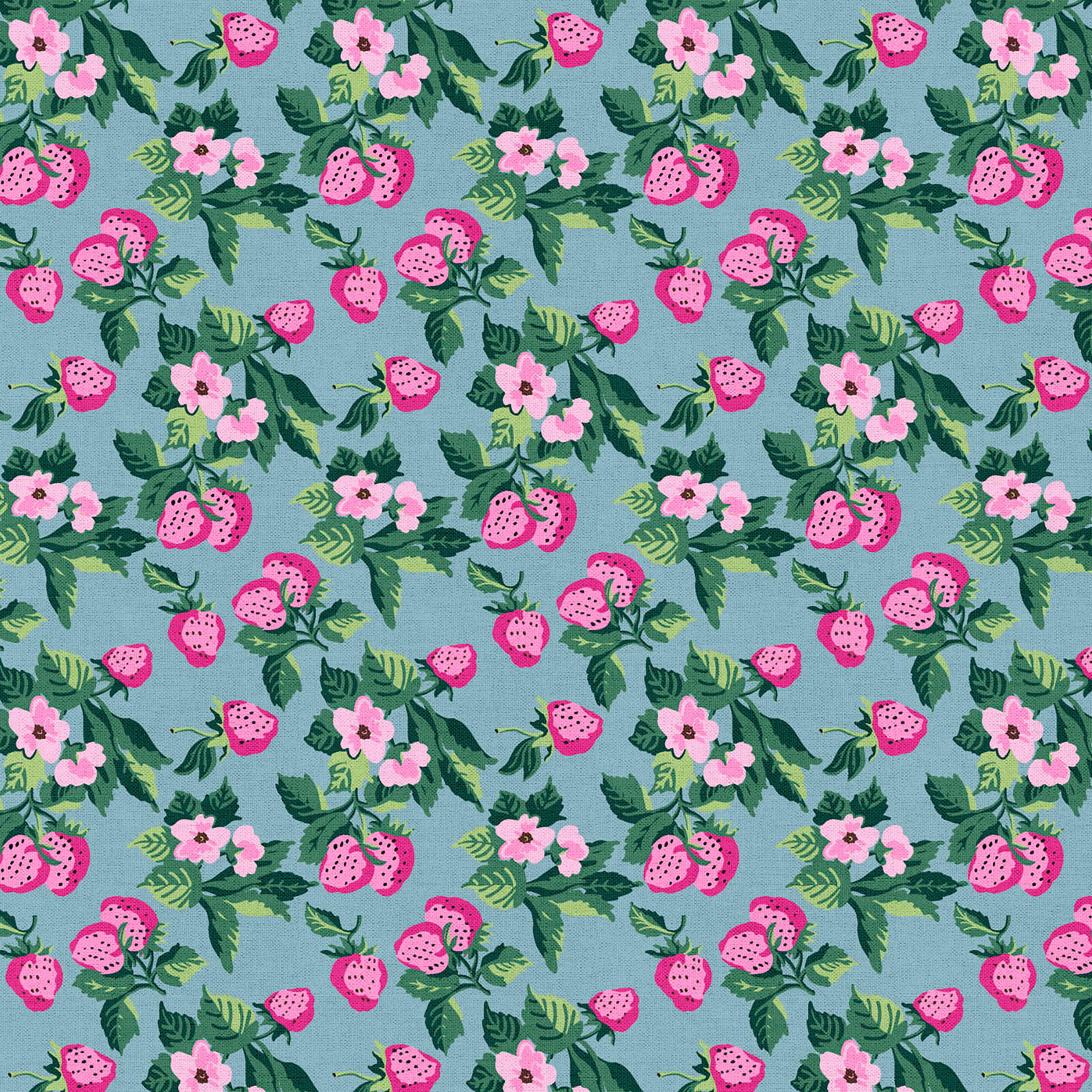 Madcap Cottage Prints Charming Strawberry Blue Cotton Fabric