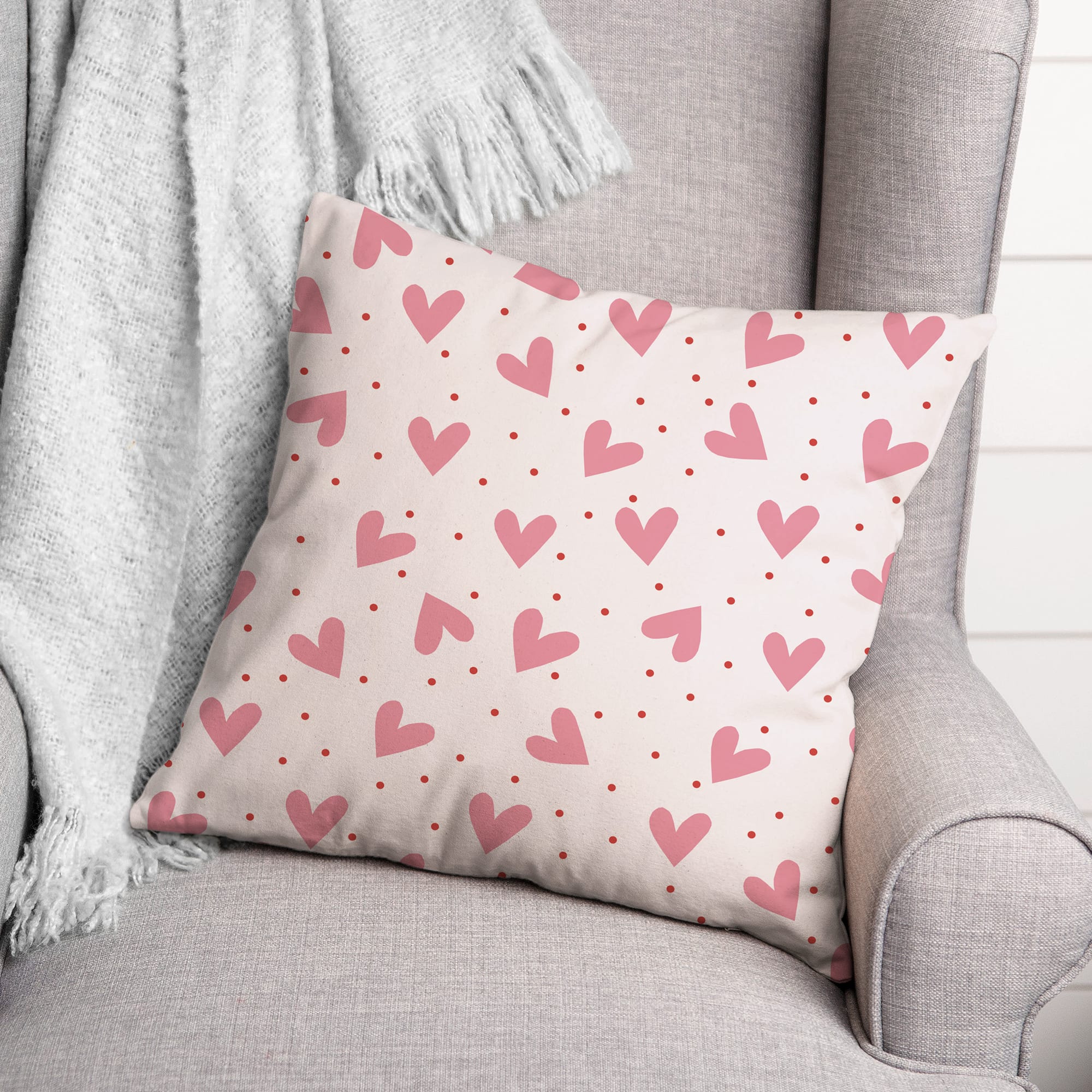 Heart Polka Pattern 18&#x22; x 18&#x22; Indoor / Outdoor Pillow
