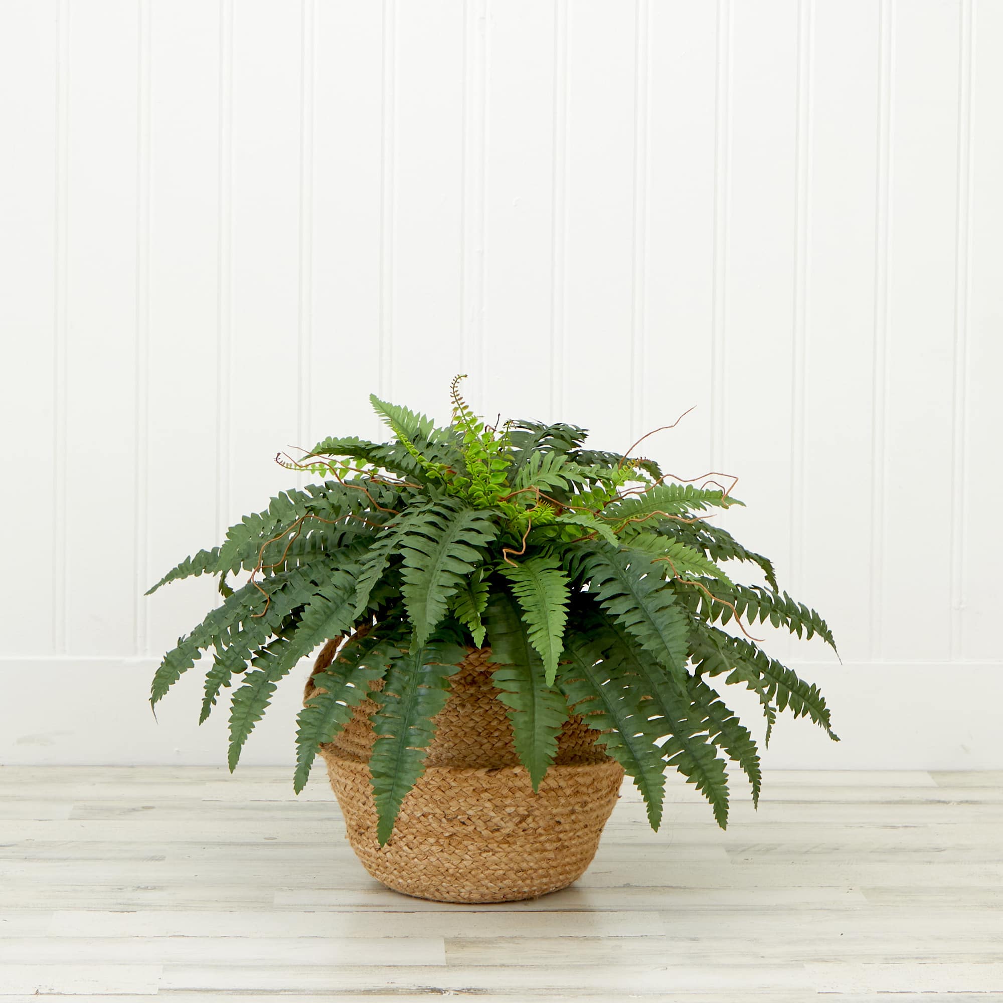 23&#x22; Artificial Boston Fern Plant with Handmade Jute &#x26; Cotton Basket