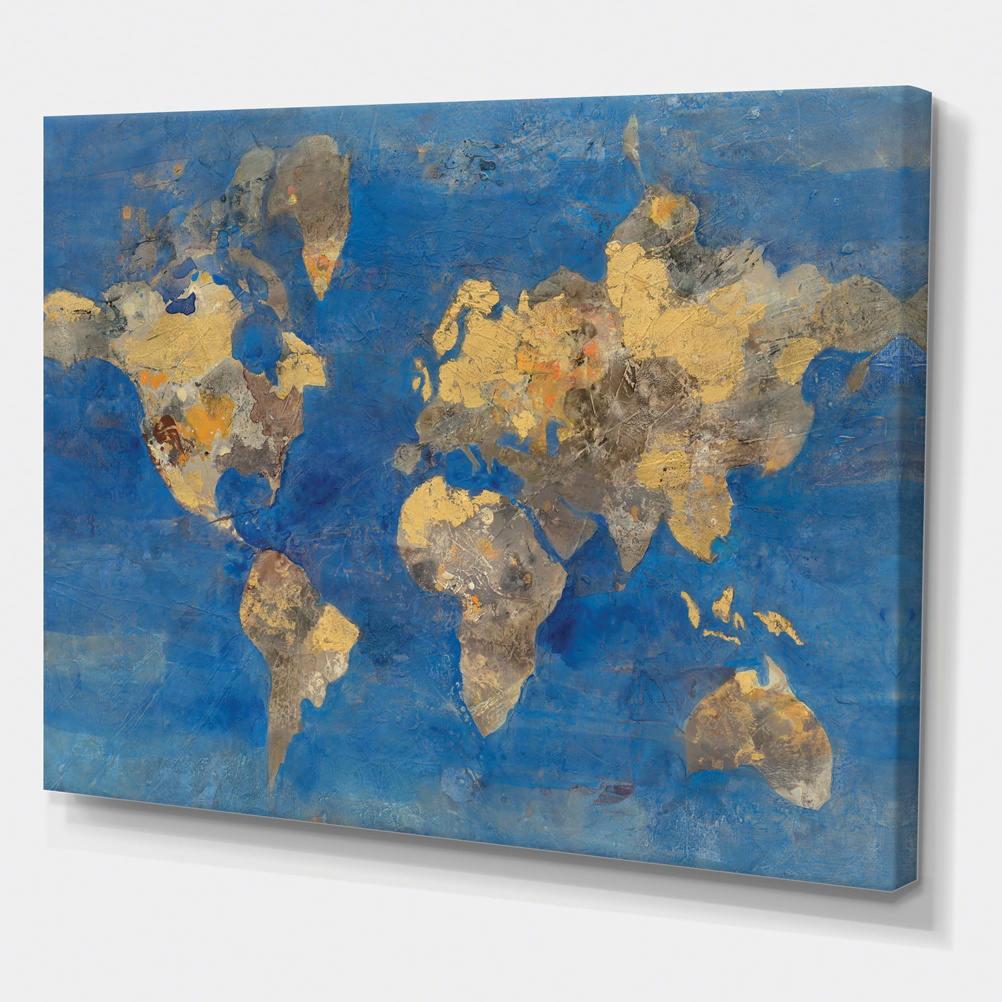 Designart - Golden Glam World Map - Traditional Canvas Artwork