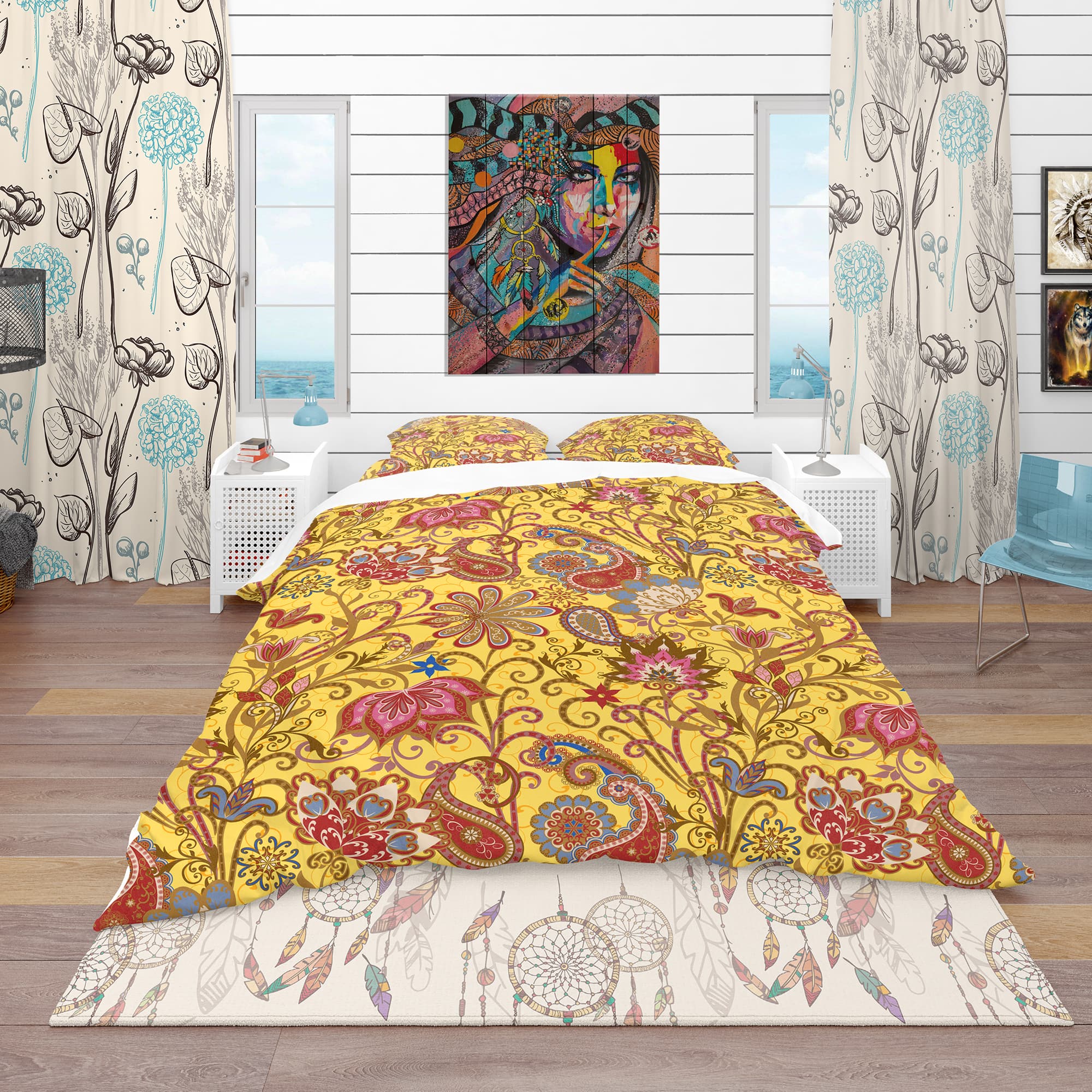 Designart &#x27;Pattern in Ethnic Traditional Style&#x27; Bohemian &#x26; Eclectic Bedding Set - Duvet Cover &#x26; Shams