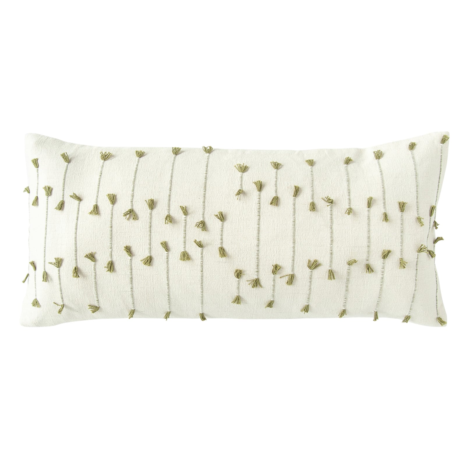 Hello Honey® Green & White Handwoven Lumbar Pillow with Tassels