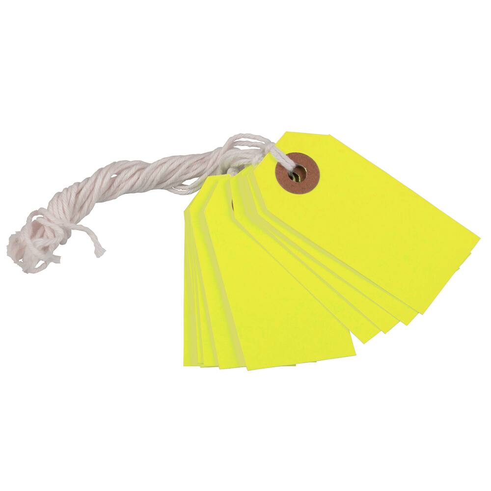 Jam Paper Gift Tags with String, Tiny, 2 3/4 x 1 3/8, Neon Yellow, 100/Pack (91931050B)