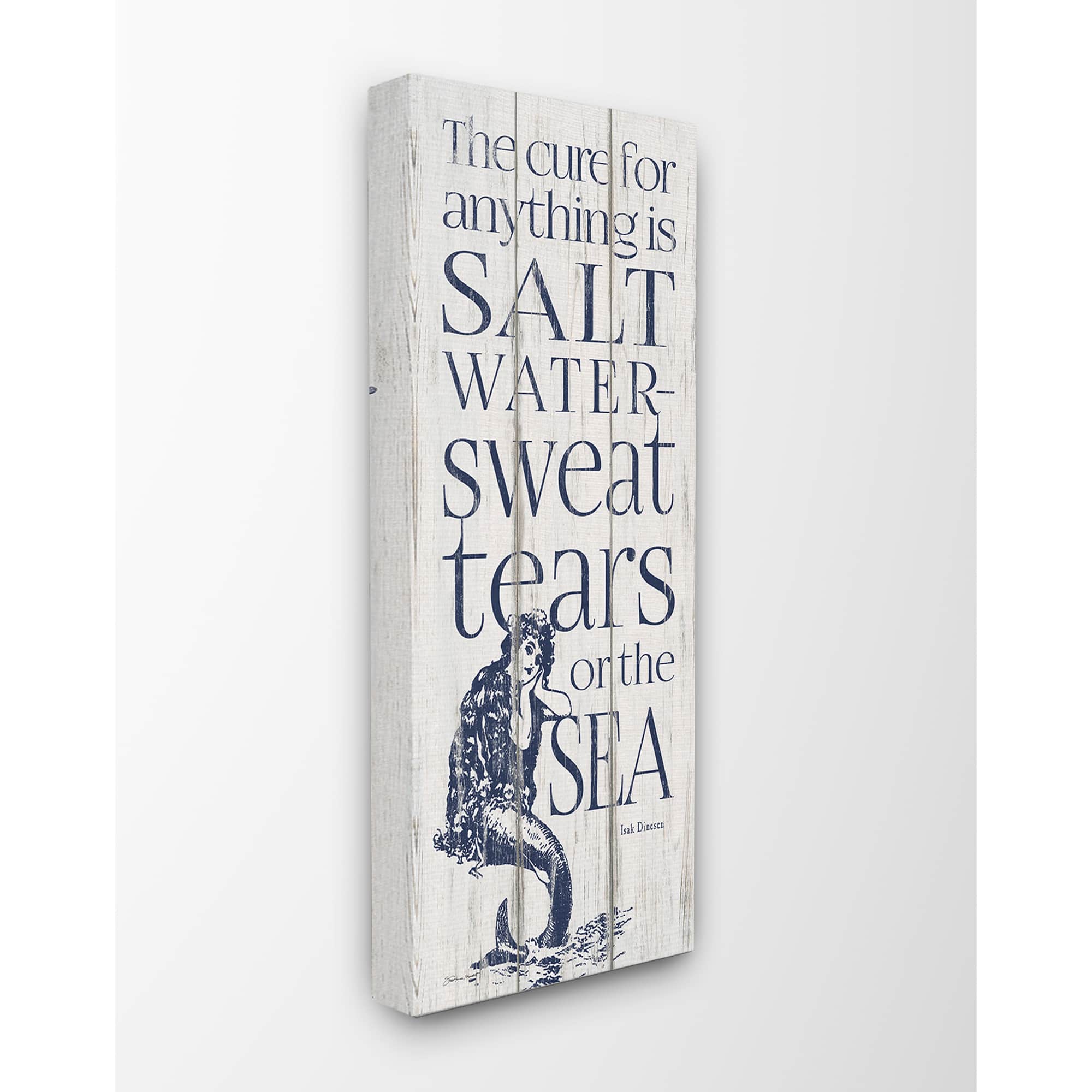 Stupell Industries Saltwater is the Cure Sea Mermaid Planked Look Canvas Wall Art