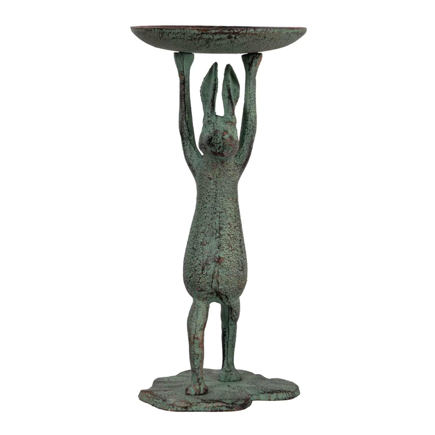 Hello Honey® 10.8" Patina Finish Cast Iron Rabbit Pillar Candle Holder