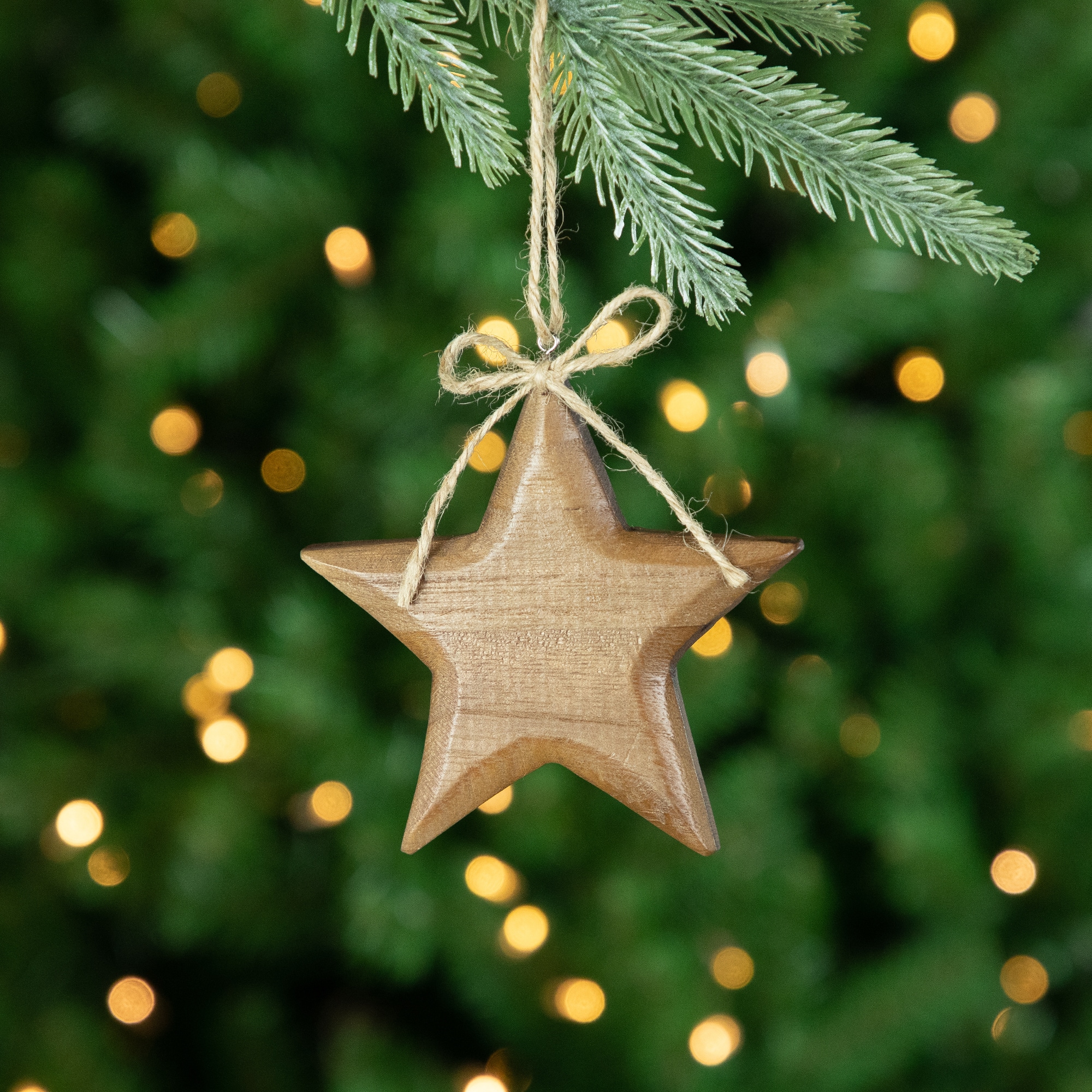 Tree and Star Wooden Christmas Ornaments - 5&#x22; - Brown - Set of 2