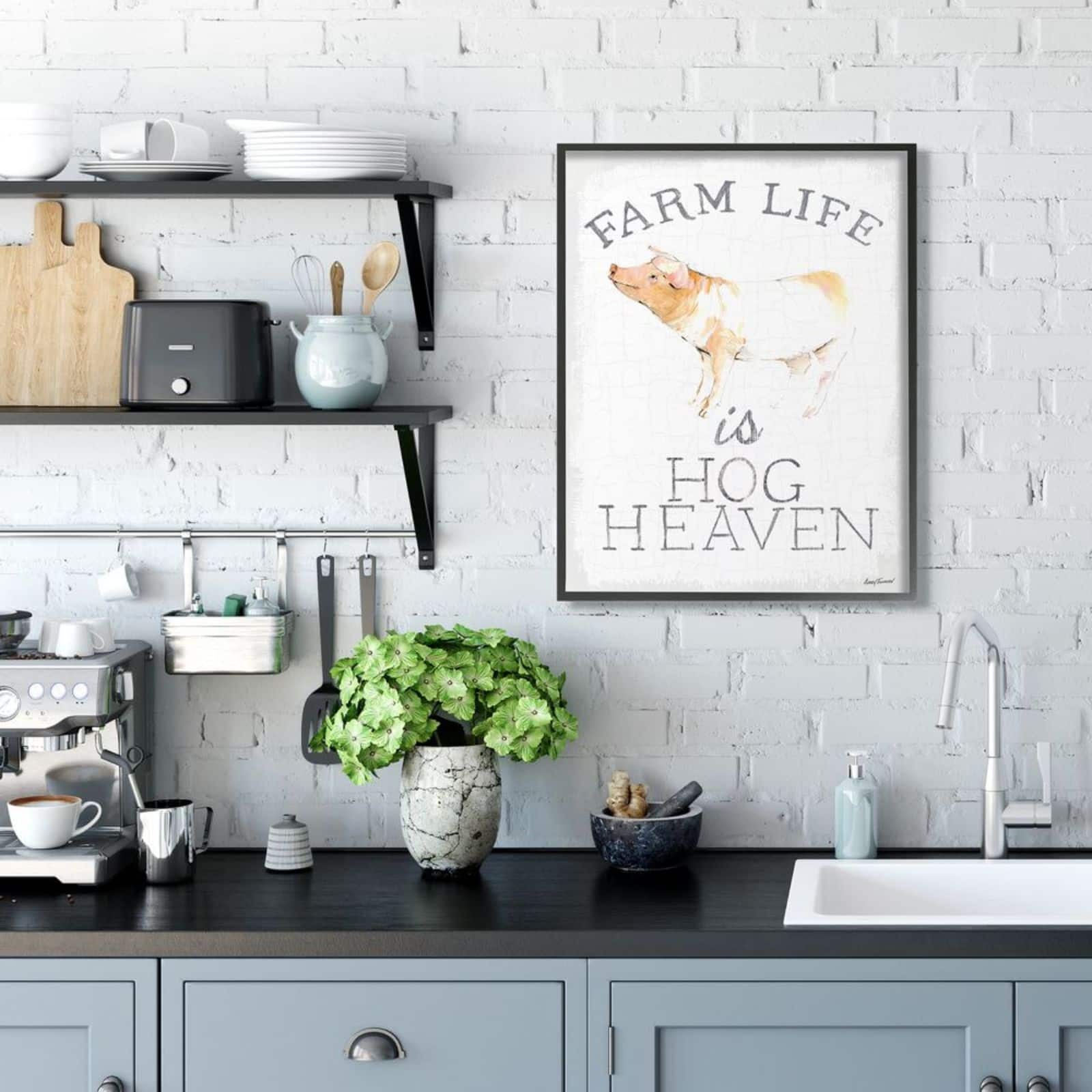 Stupell Industries Farm Life Is Hog Heaven Print with Black Frame Wall Accent