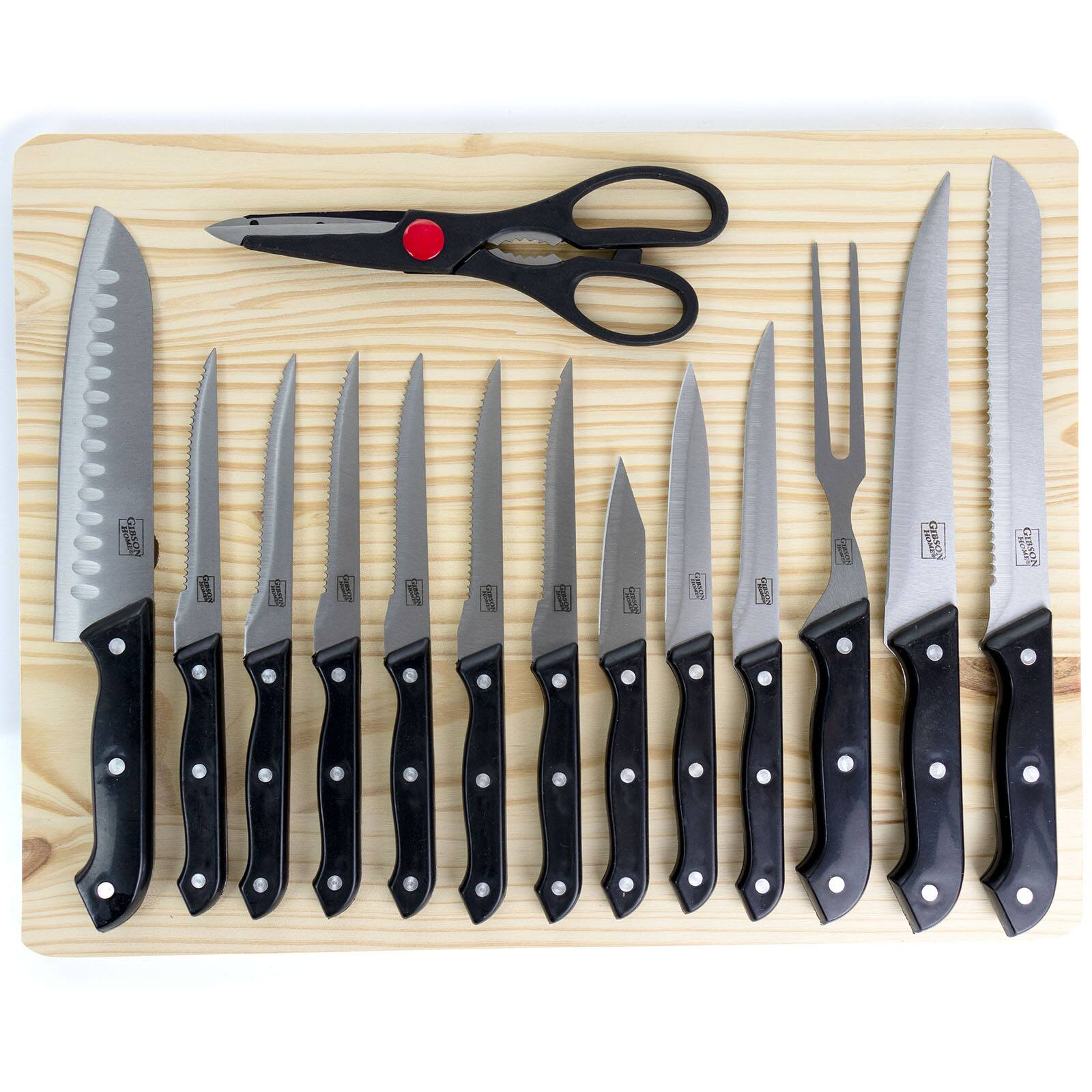 Gibson Home&#xAE; Wildcraft 15-Piece Stainless Steel Cutlery Set with Pinewood Cutting Board