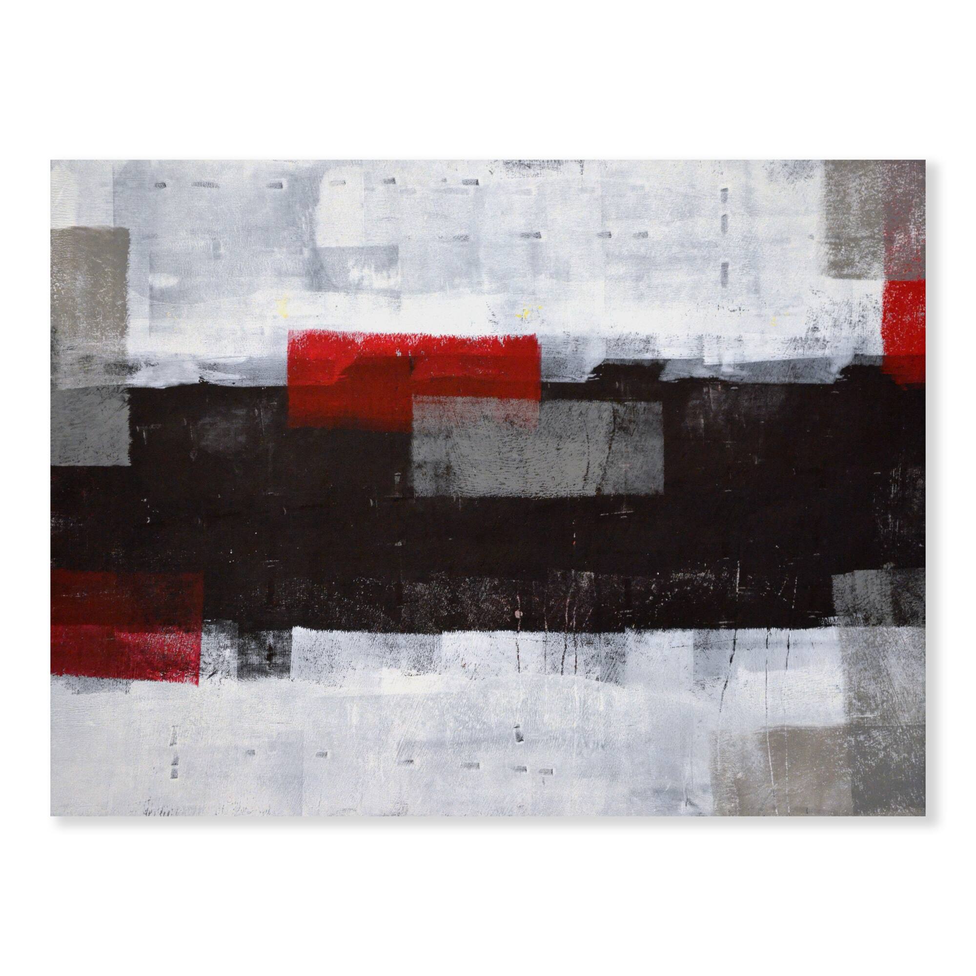  Designart - Grey and Red Abstract Art Painting - Modern Canvas Wall Art