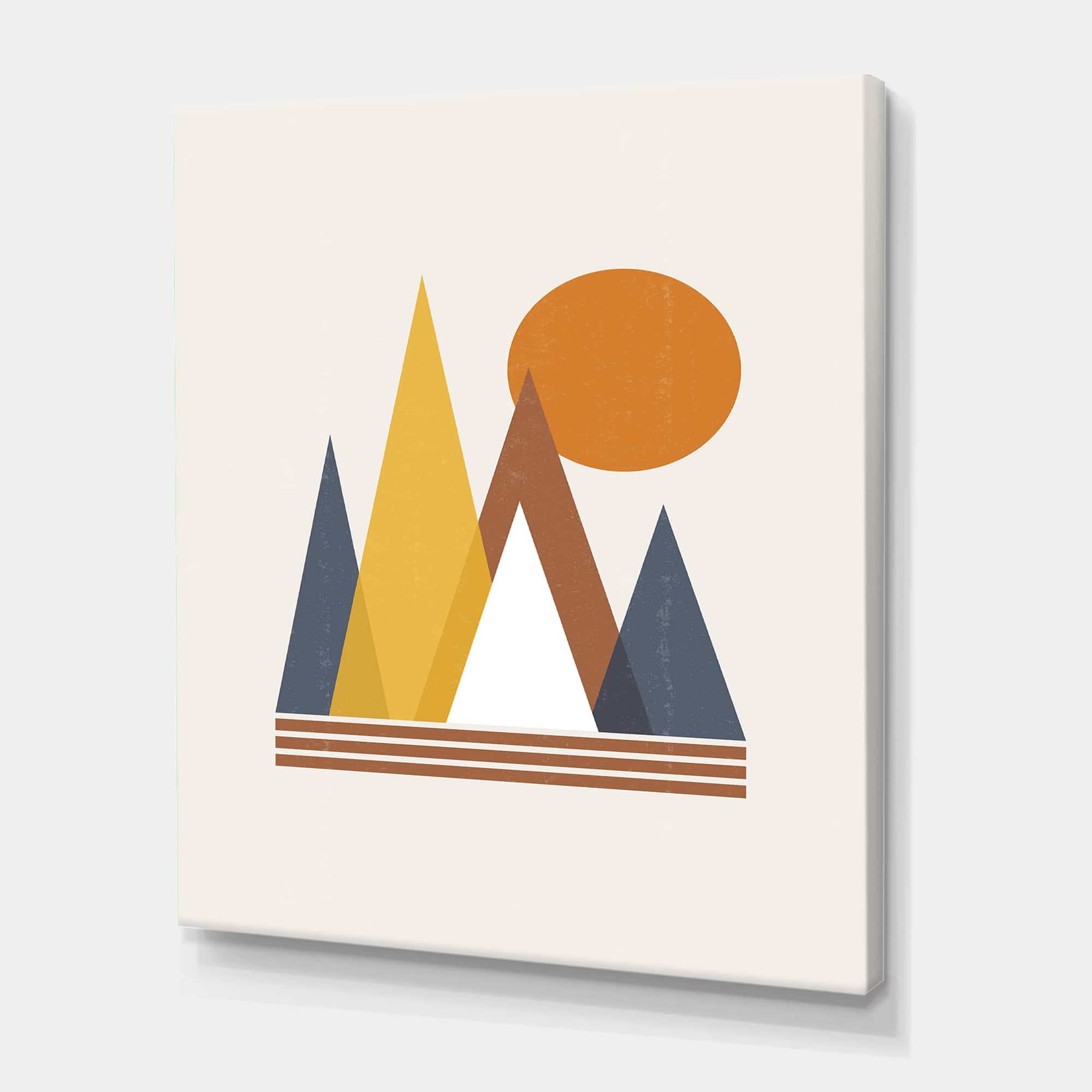 Designart - Mountain Abstract and Sun - Modern Canvas Wall Art Print