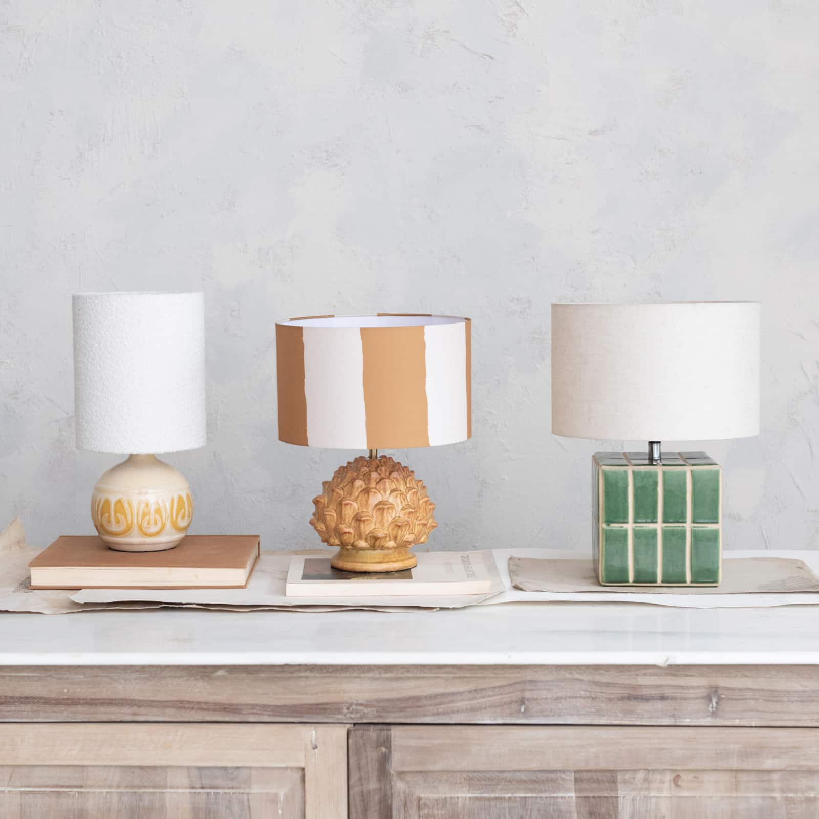 Hello Honey&#xAE; 14.75&#x22; Mustard &#x26; Cream Artichoke Finial Stoneware Table Lamp, 2ct.