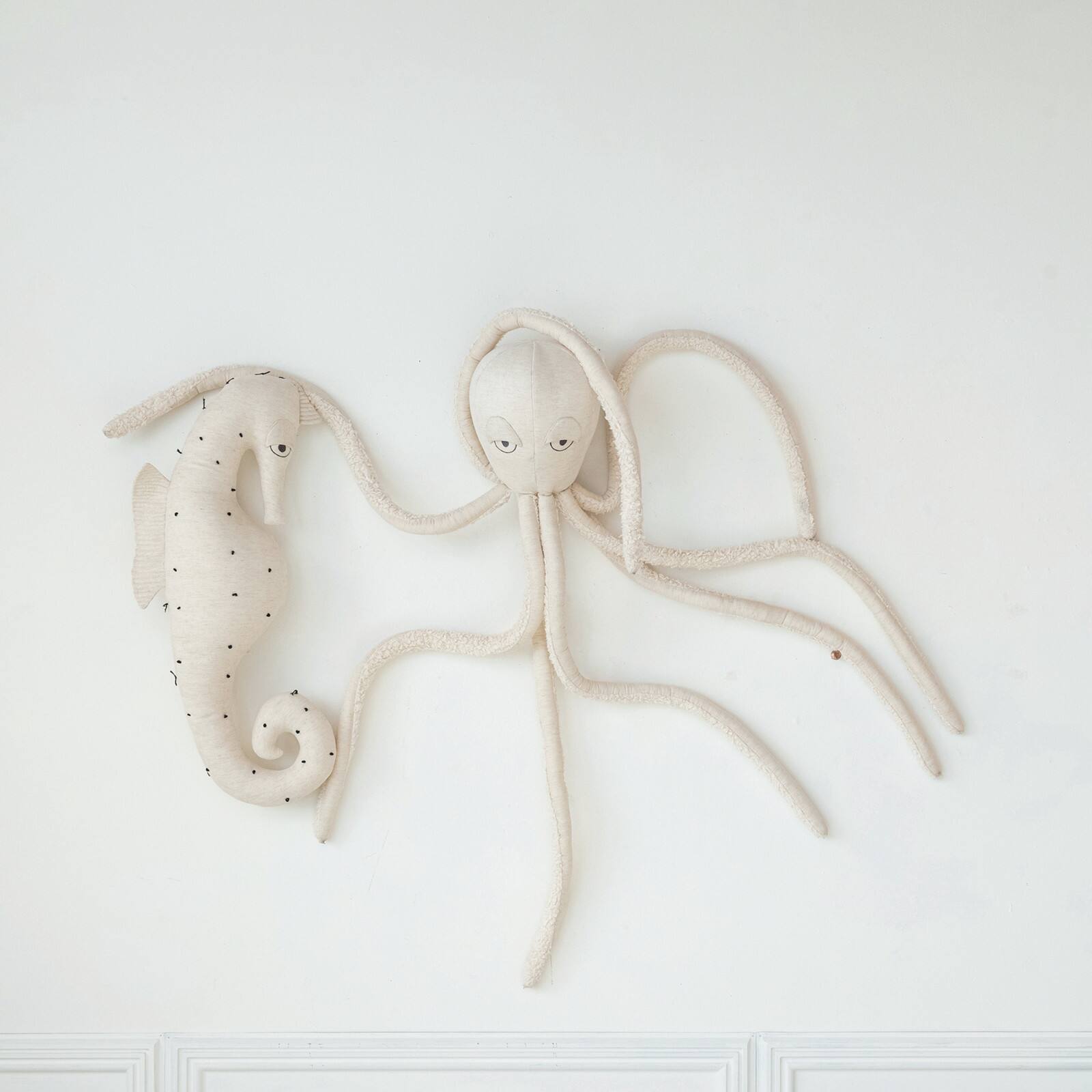 Hello Honey® White Cotton & Linen Seahorse-Shaped Pillow