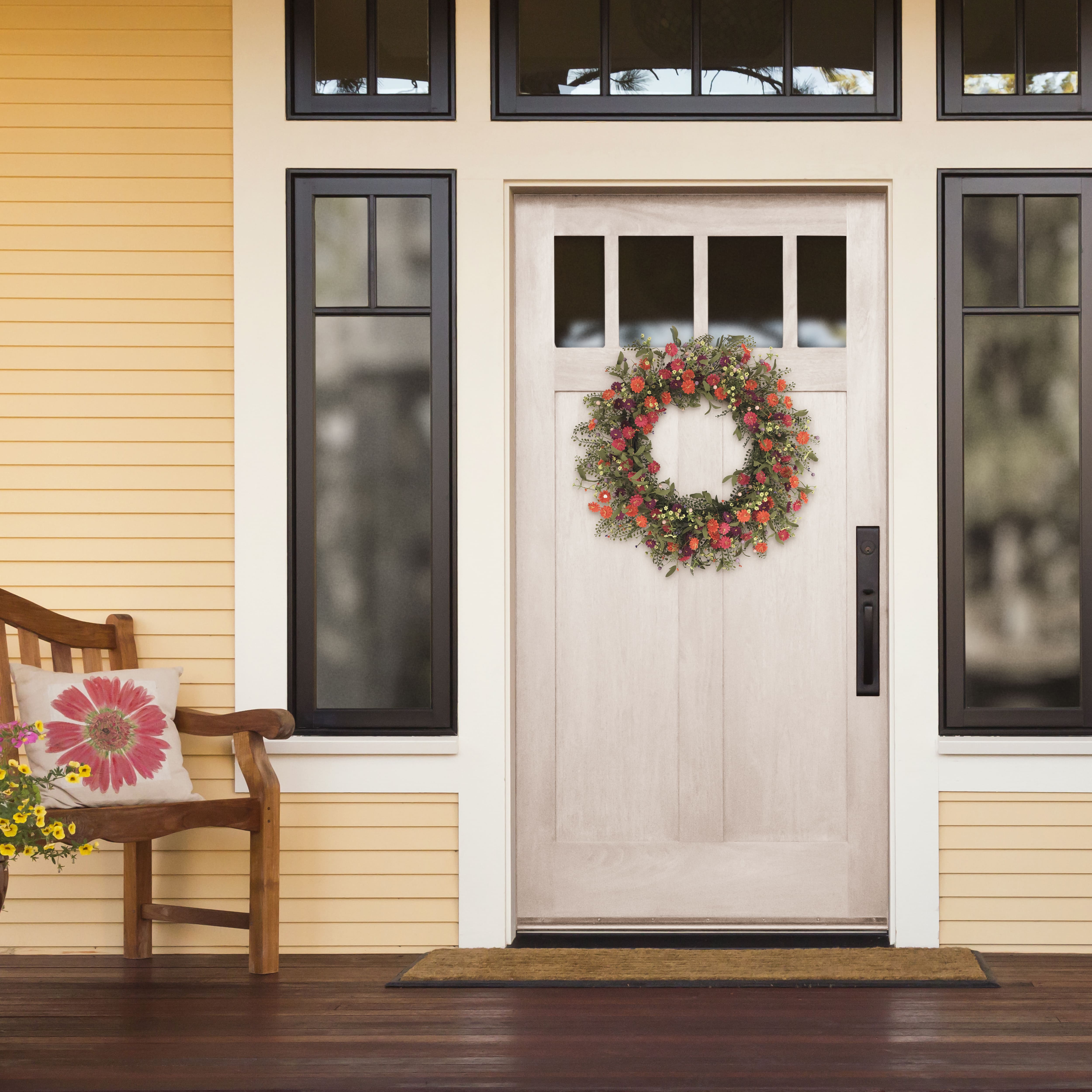 30" Orange, Purple & Peach Daisy Floral Spring Wreath