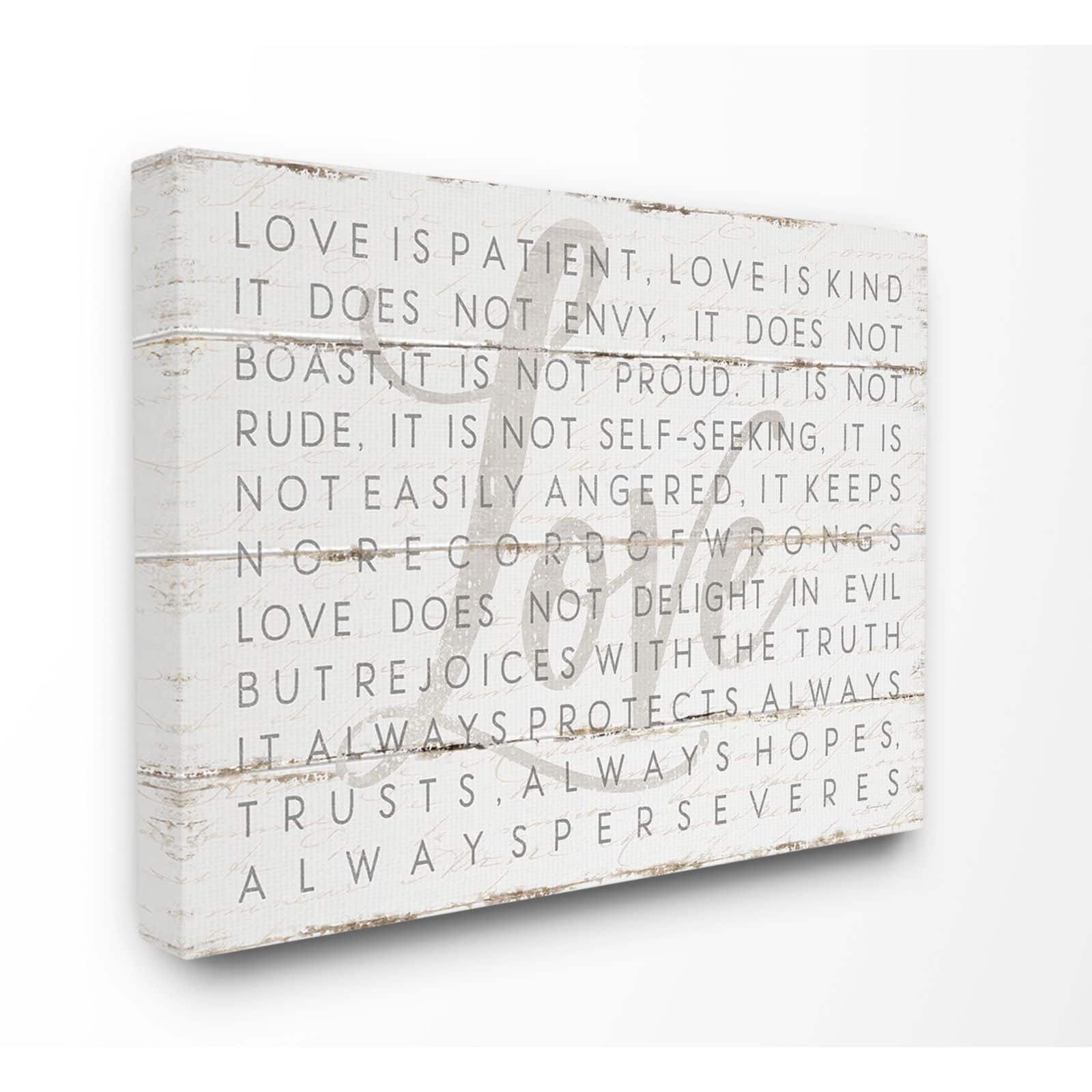 Stupell Industries Love Is Patient Gray on White Plank Look Wall Accent