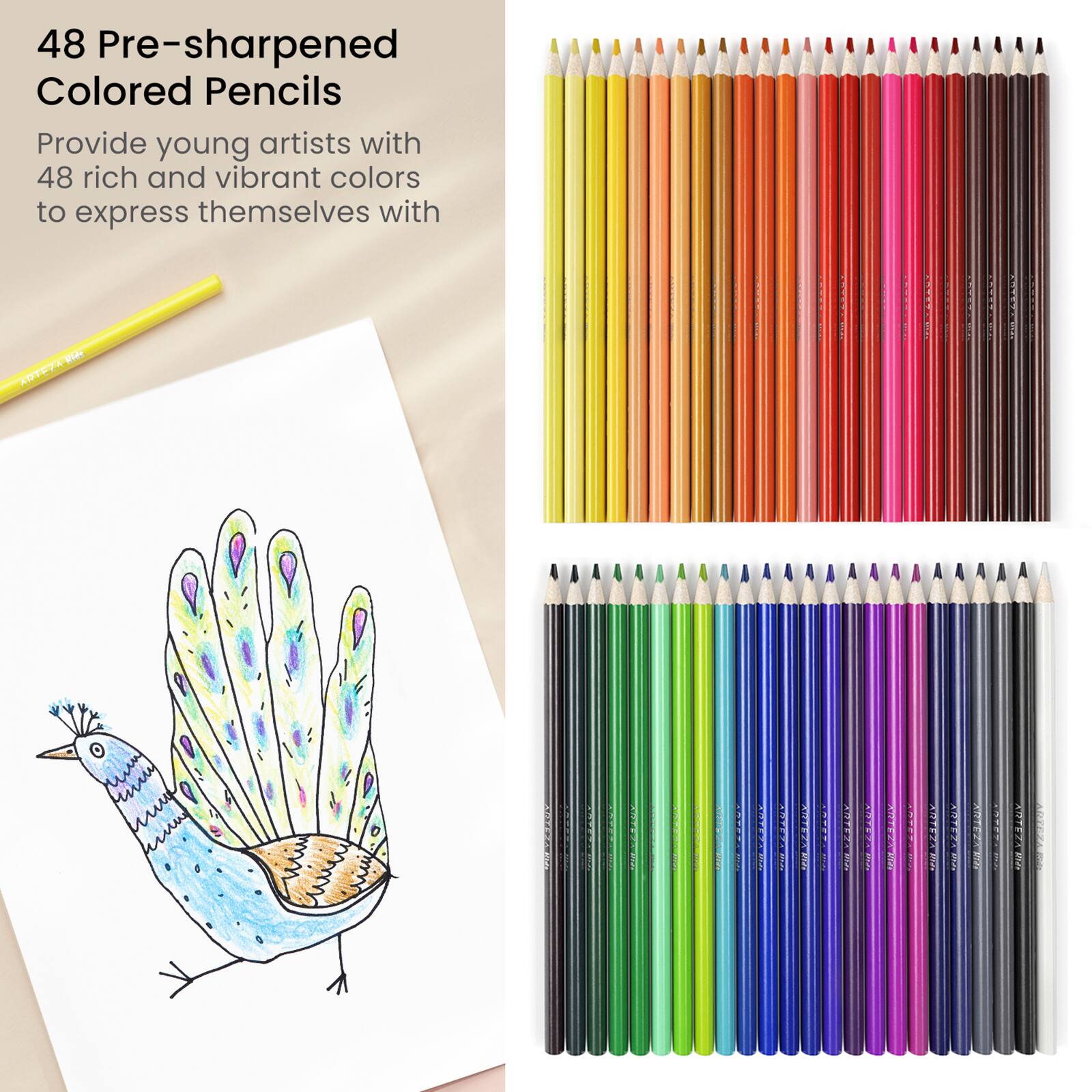 Arteza® Kids Colored Pencils, triangular, Set of 48 pcs