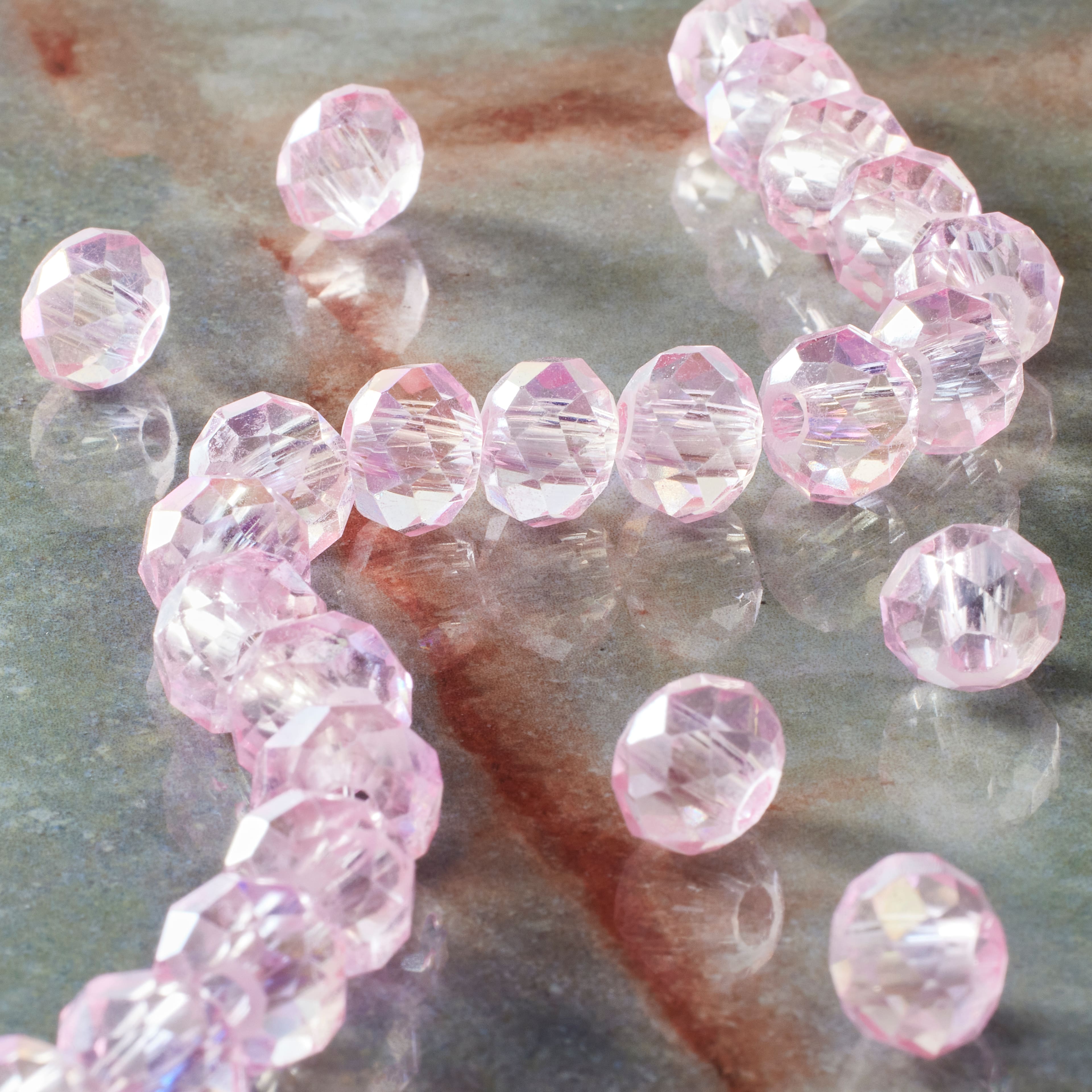 12 Pack: Pink Faceted Large Hole Glass Rondelle Beads by Bead Landing