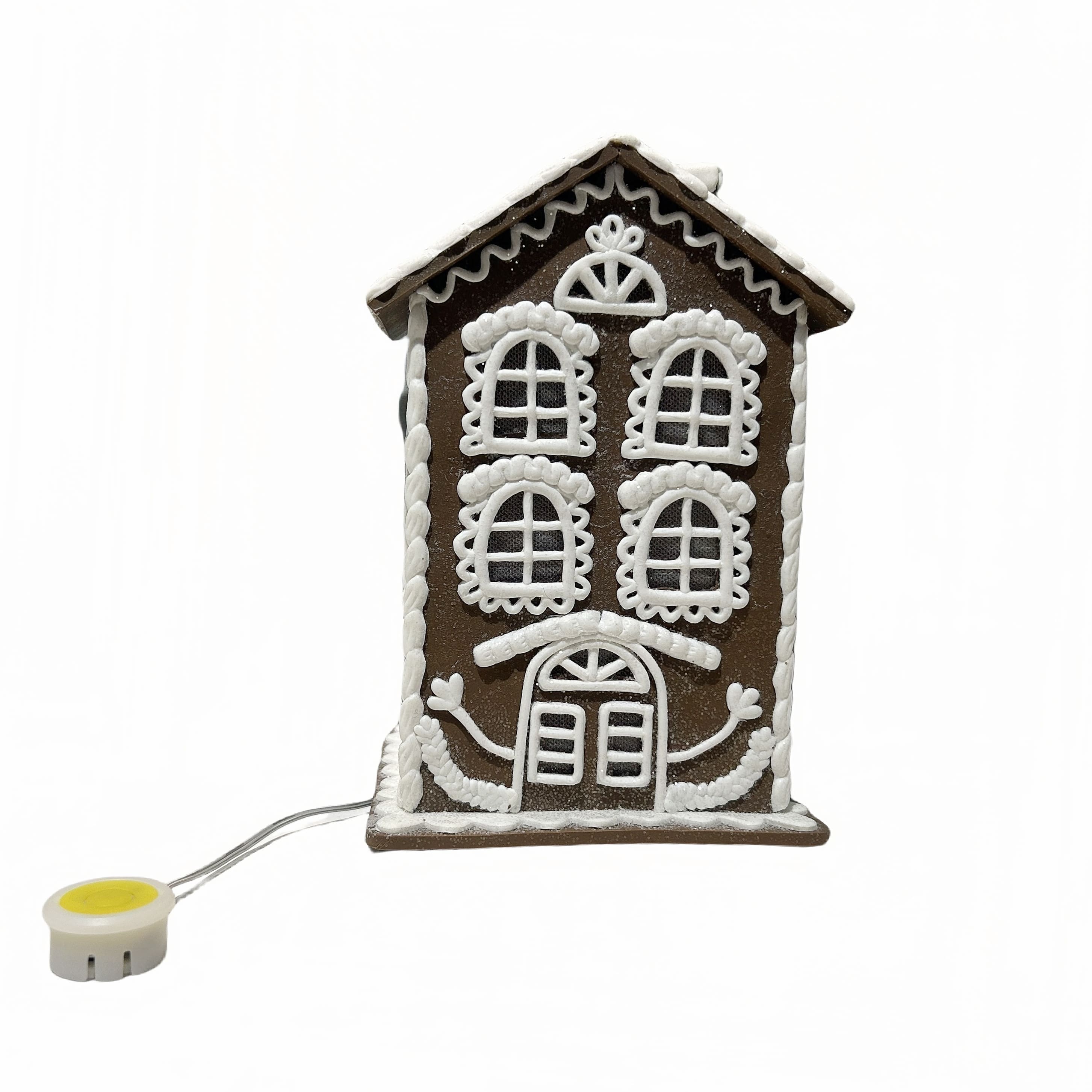 8.5&#x22; Brown &#x26; White Glitter Lighted 2-Story Gingerbread House Tabletop D&#xE9;cor by Ashland&#xAE;