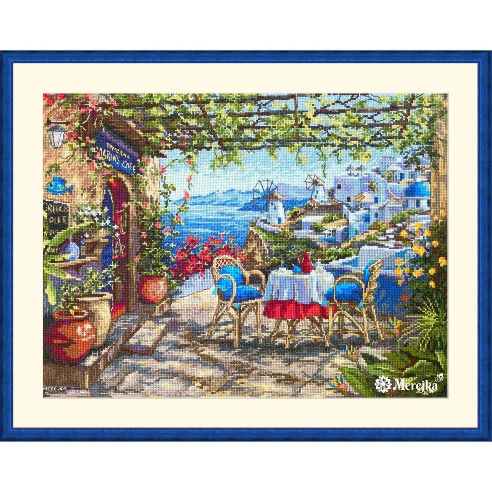 Merejka Santorini View from Terrace Counted Cross Stitch Kit