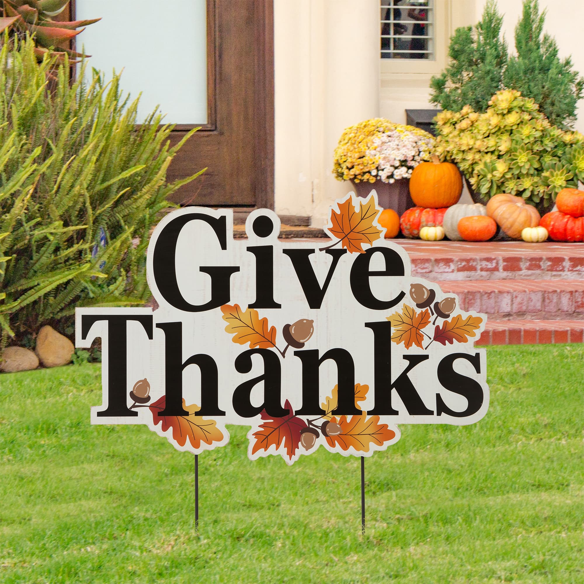 Glitzhome&#xAE; 24&#x22; Give Thanks Yard Stake or Hanging Wall D&#xE9;cor