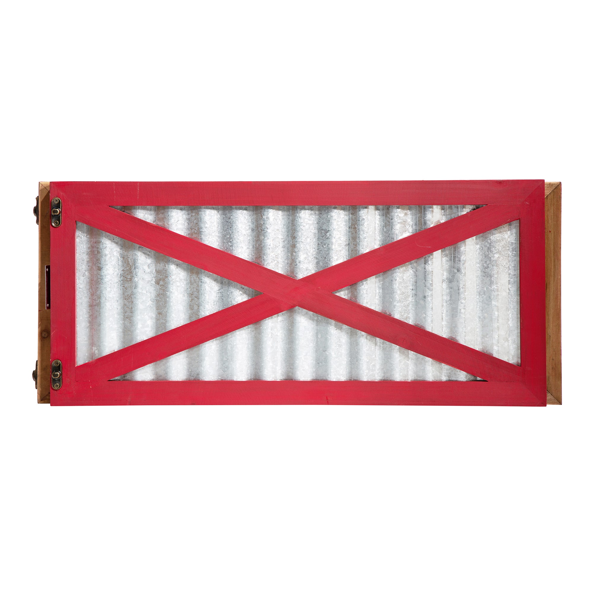 Glitzhome® Silver & Red 26" Corrugated Metal & Wooden Tree Collar