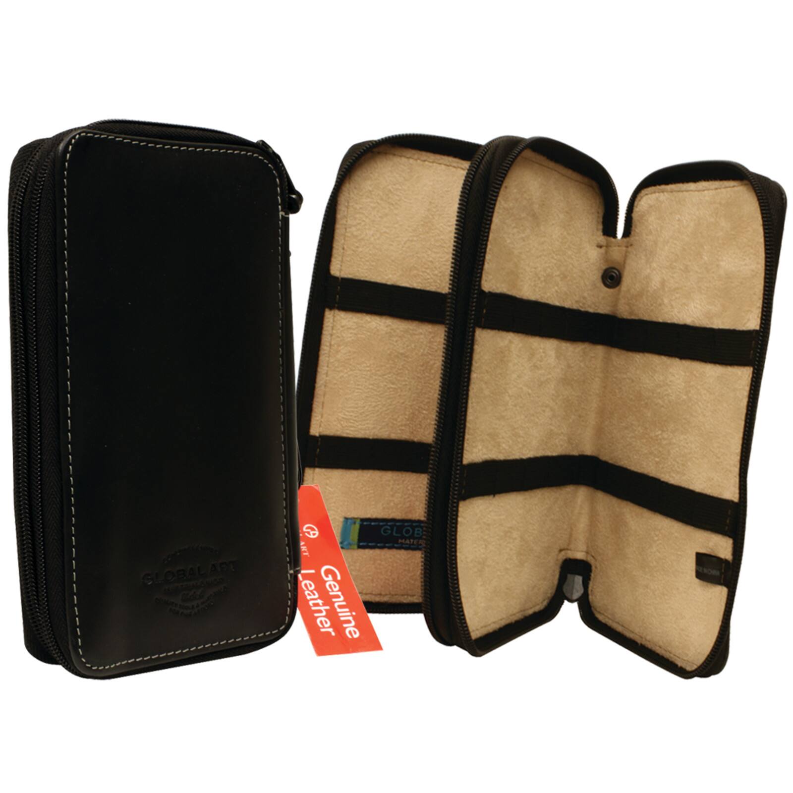 Global Art Black Genuine Leather Pencil Case