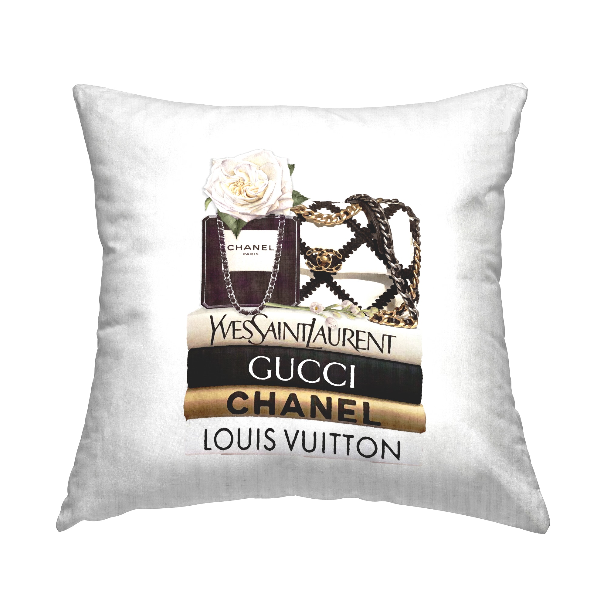 Stupell Industries Elegant Glam Fashion Floral Bag on Bookstack Decorative Printed Throw Pillow by Ros Ruseva
