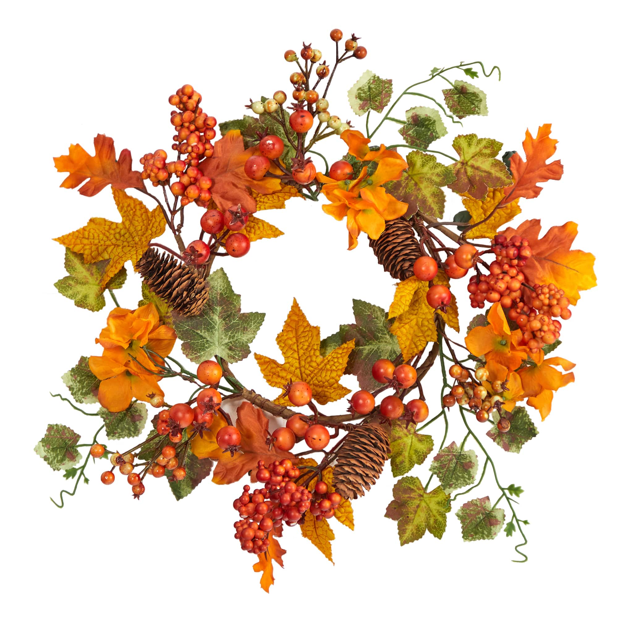 6.5&#x22; Autumn Hydrangea &#x26; Pinecones Wreath, 2ct.