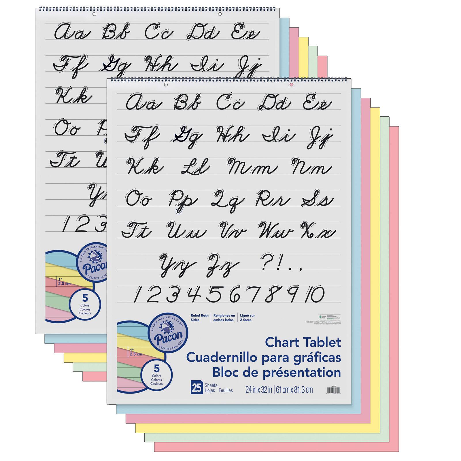 Pacon® 24" x 32" Cursive Cover Pastel Colored Ruled Chart Tablets, 2 Packs of 25