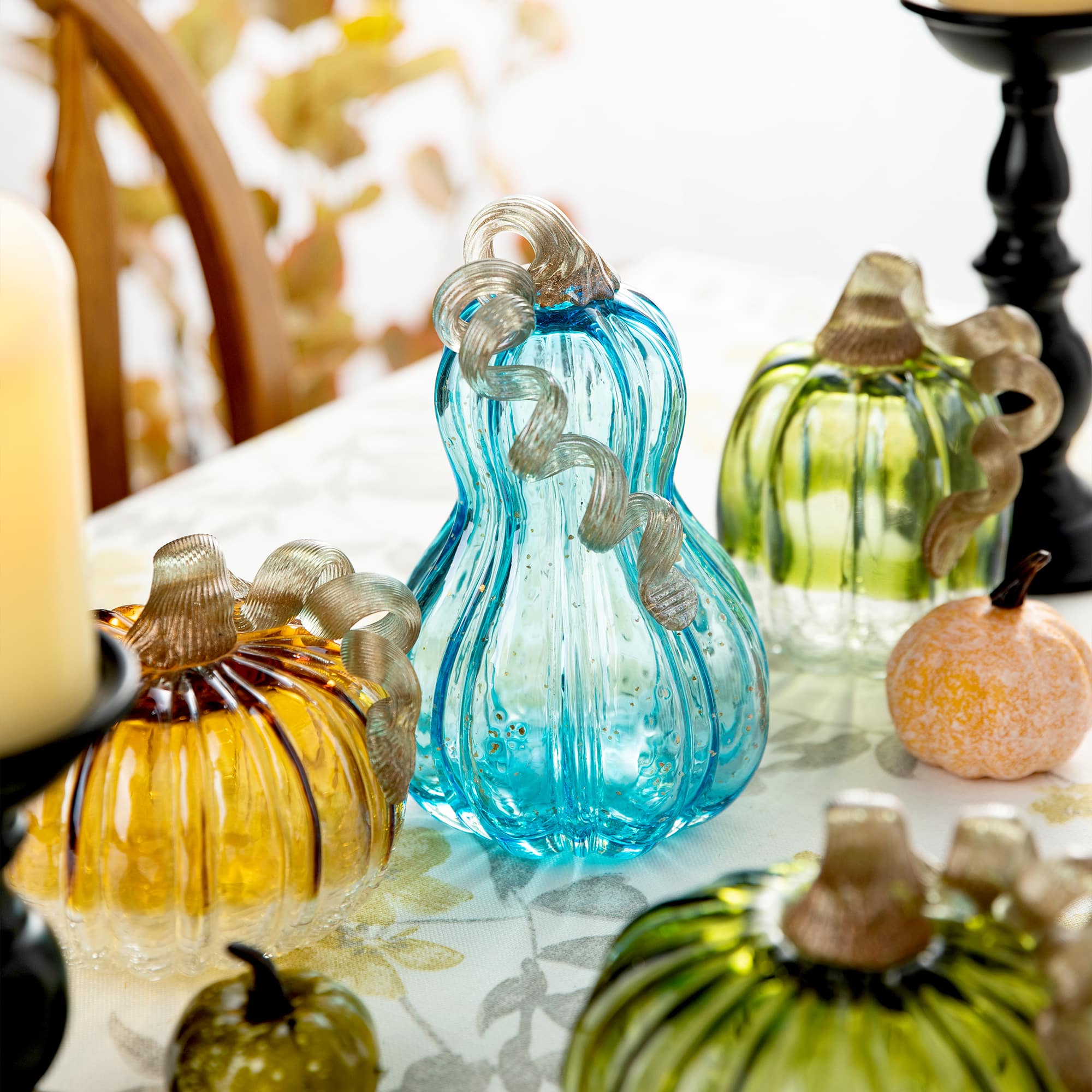 Glitzhome&#xAE; Blue Glass Pumpkin Set