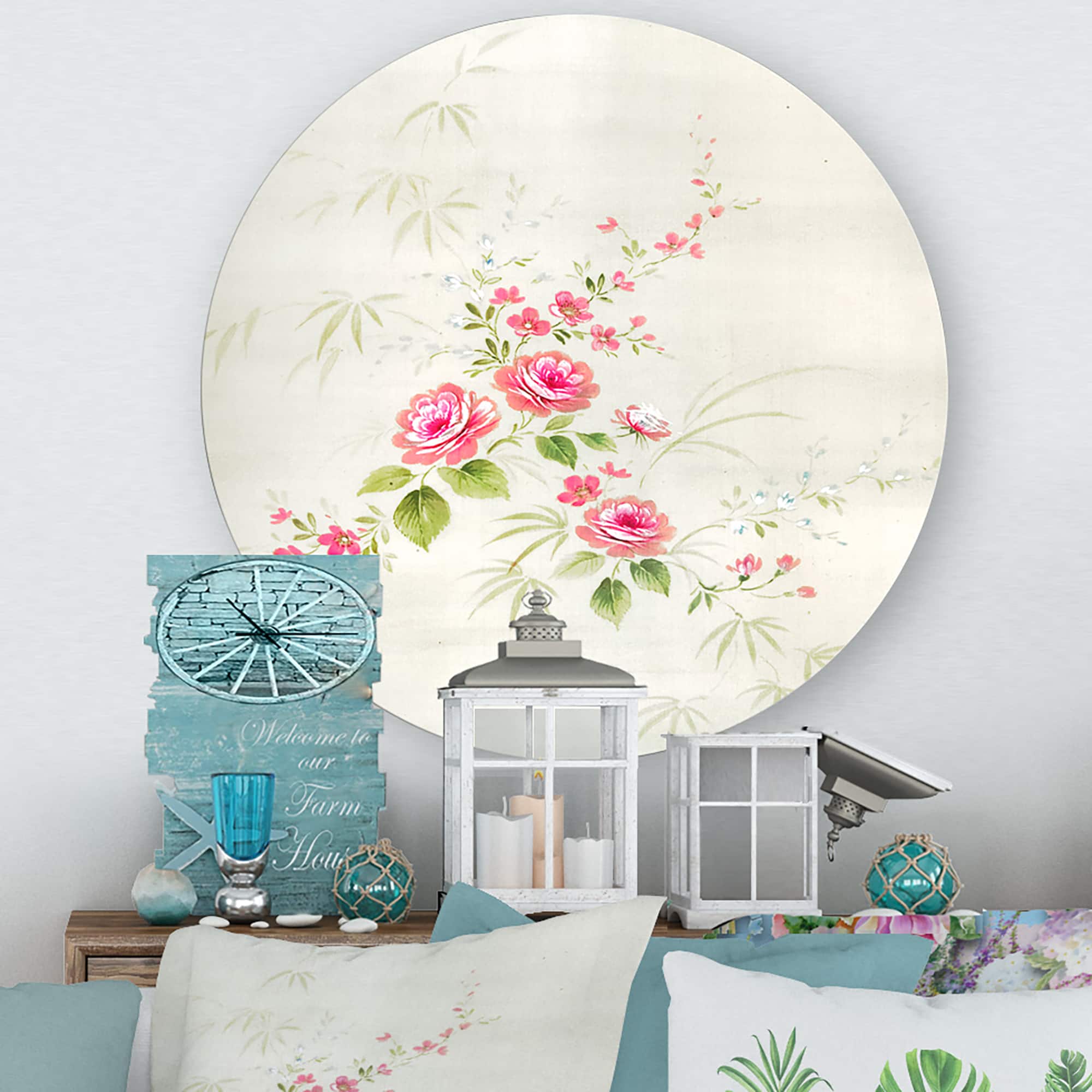 Designart - Retro Drawing of Flowers II - Vintage Metal Circle Wall Art