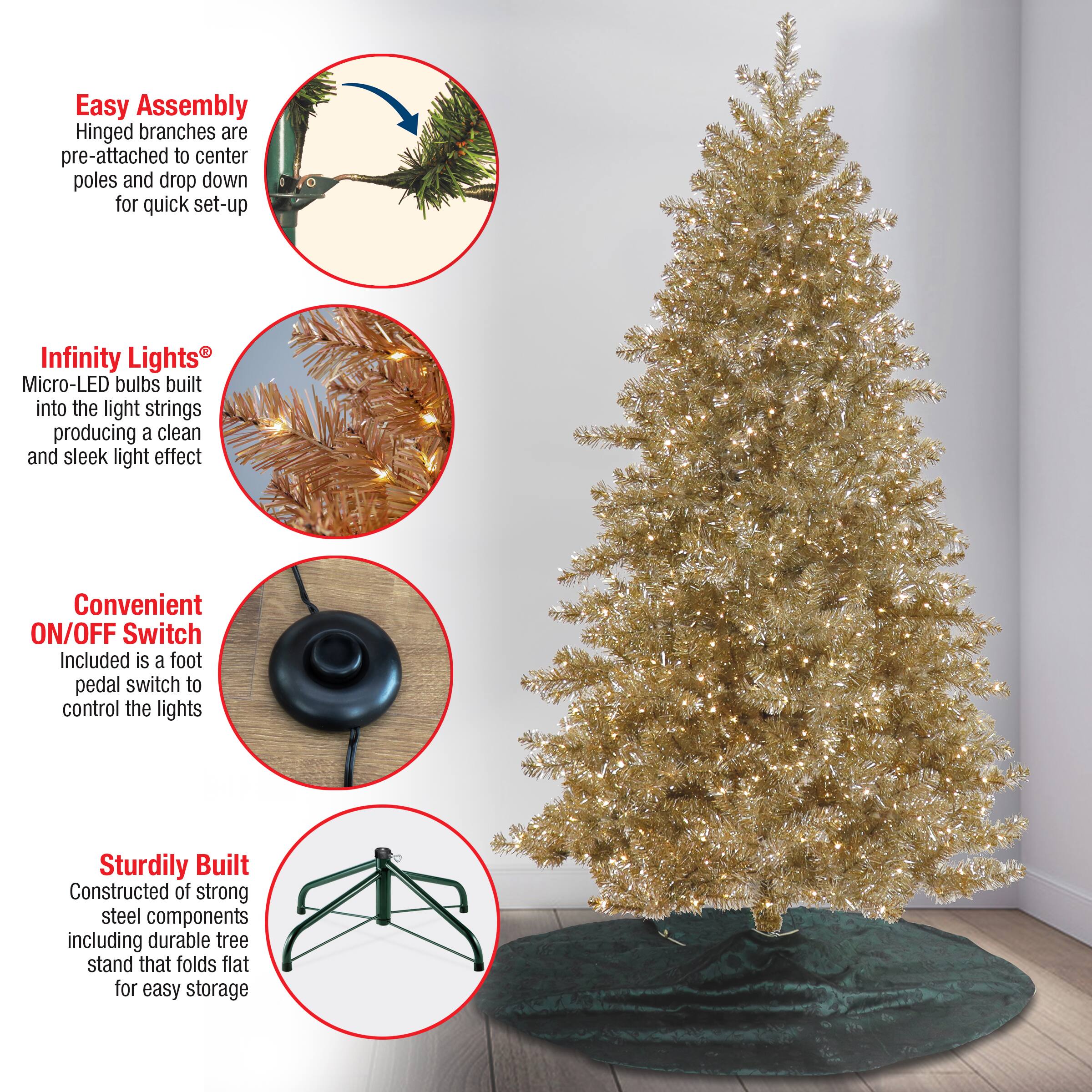 7.5ft. Pre-Lit Platinum Metallic Artificial Christmas Tree, Clear LED Infinity Lights®