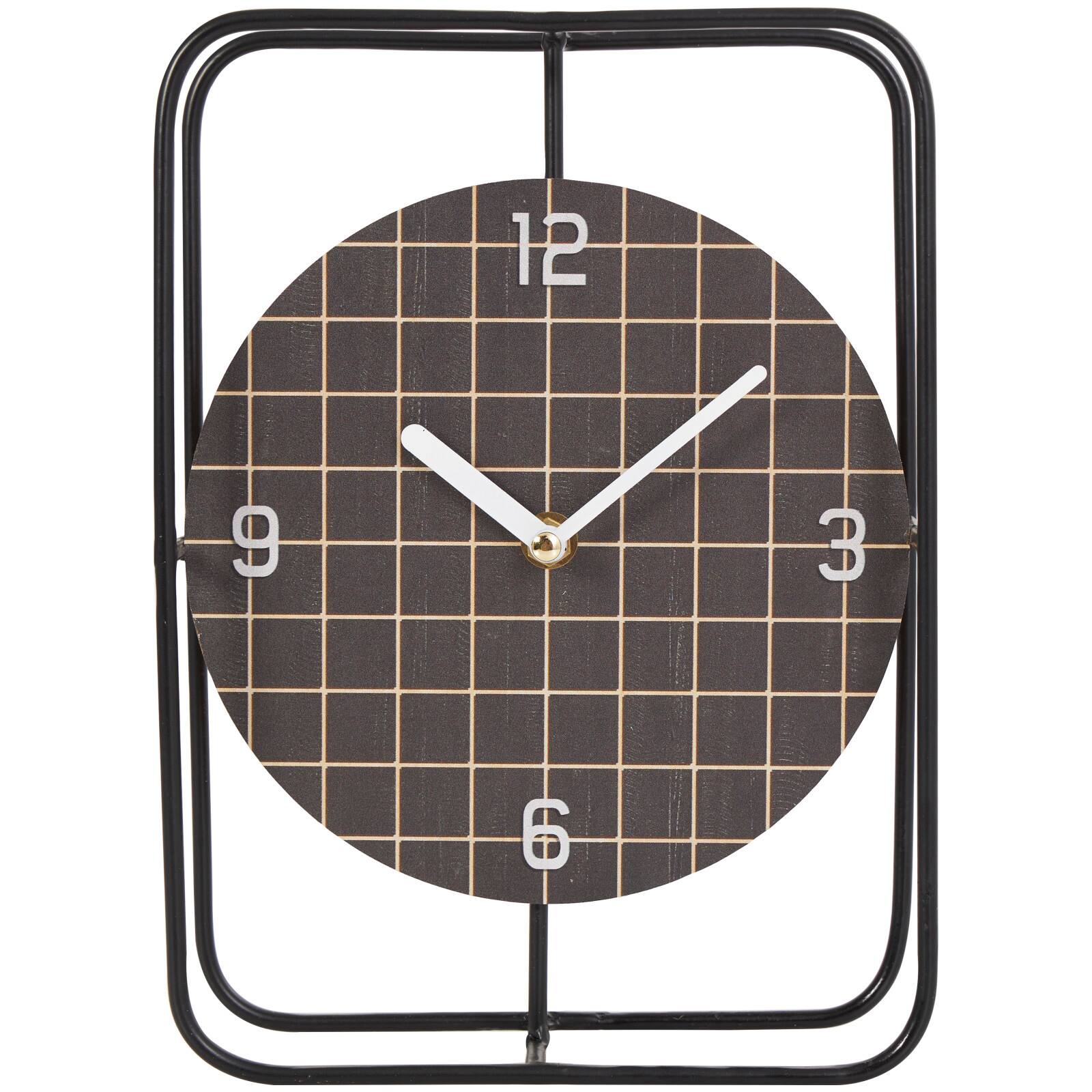 10" Black Metal Geometric Open Frame Clock with Grid Patterned Clockface