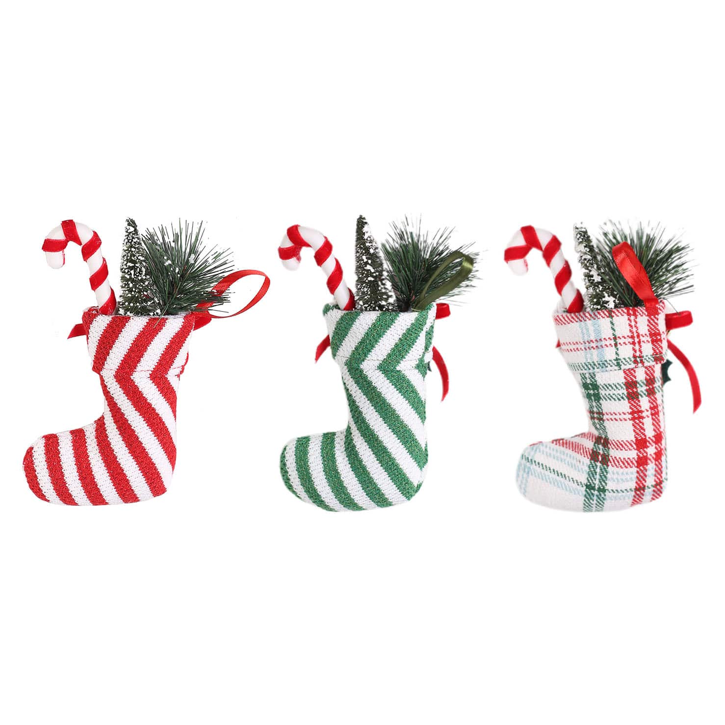 Assorted 6.5&#x22; Stocking with Pine &#x26; Candy Cane Ornament by Ashland&#xAE;