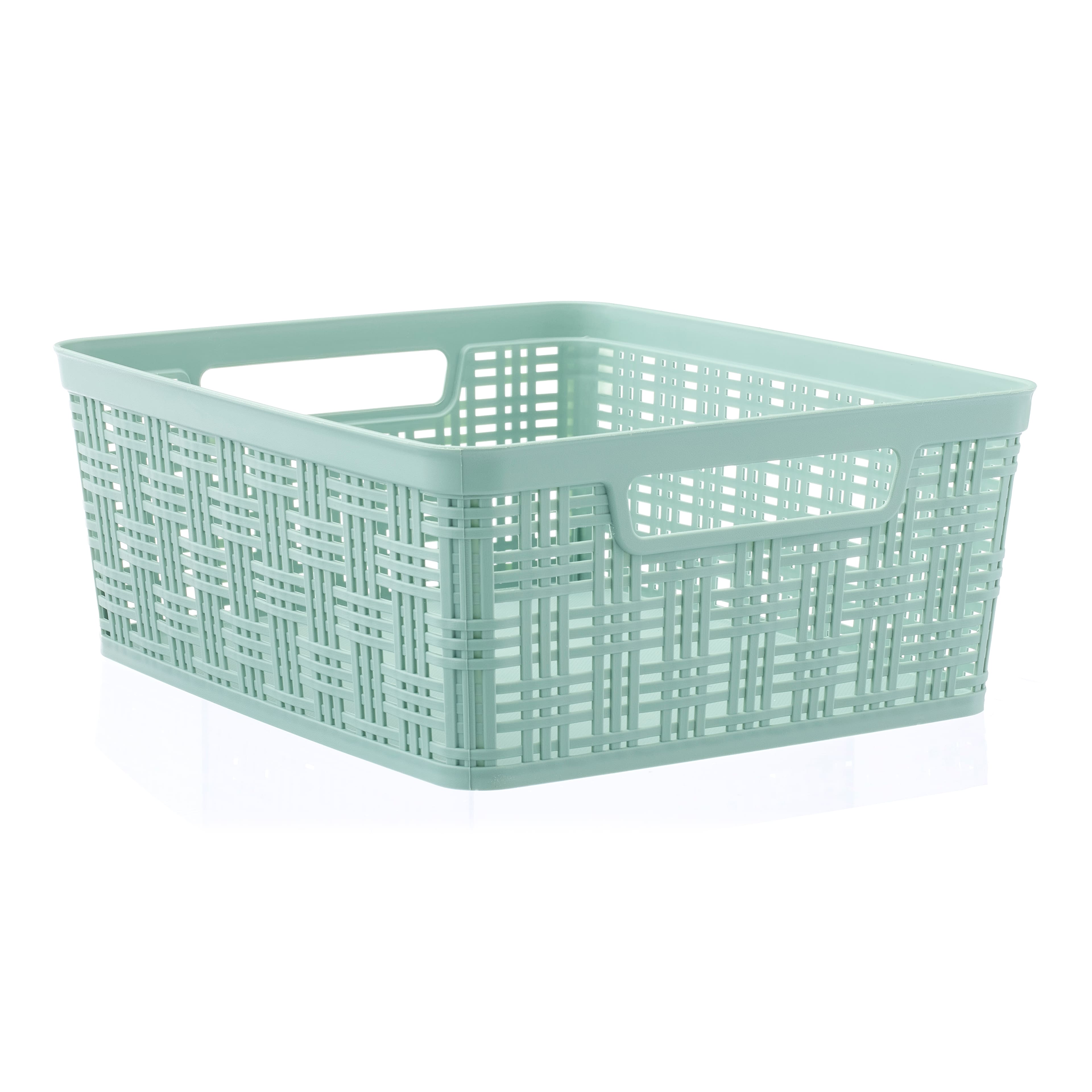 Sage Plastic Wicker Storage Basket by Simply Tidy&#xAE;