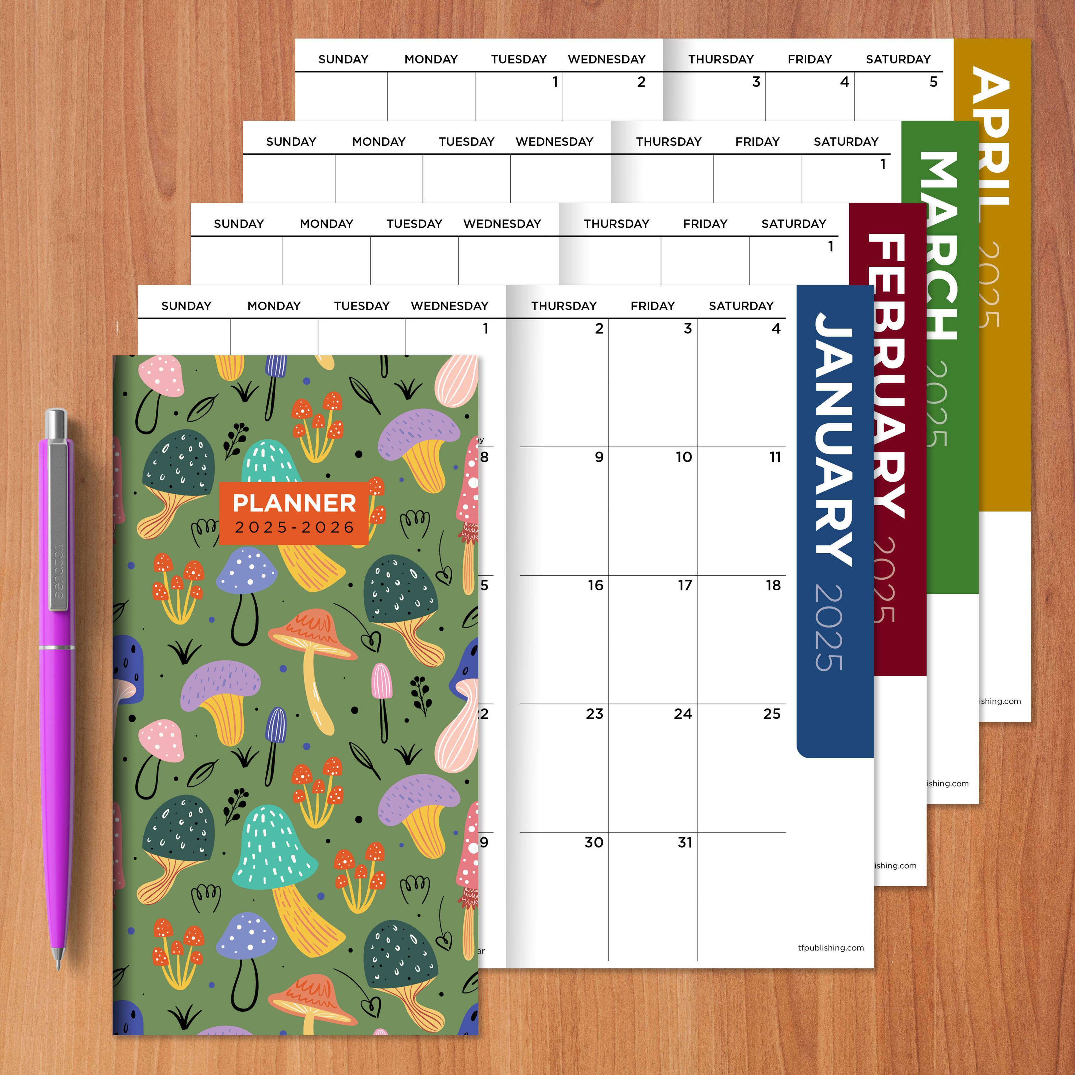 TF Publishing 2025-2026 Small Mushroom Patch Monthly Pocket Planner