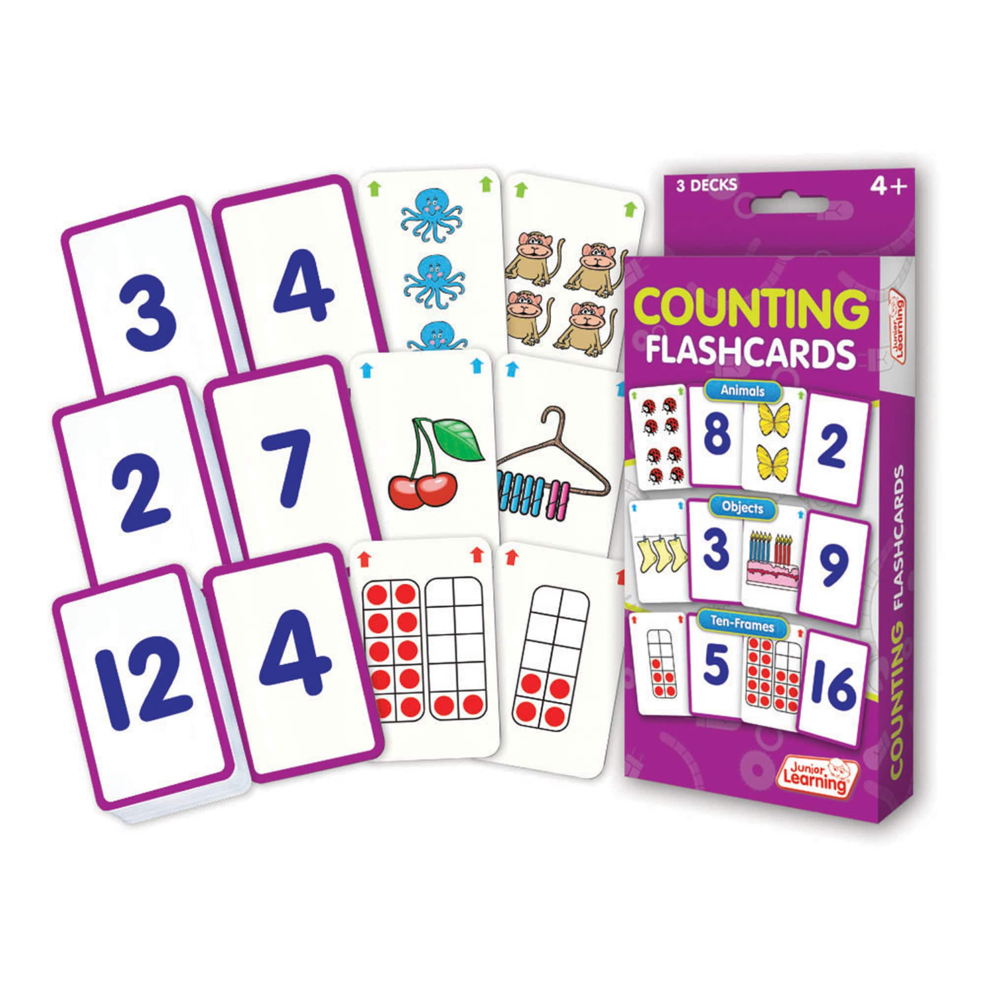 Junior Learning&#xAE; Animals, Objects &#x26; Ten-Frames Counting Flashcards