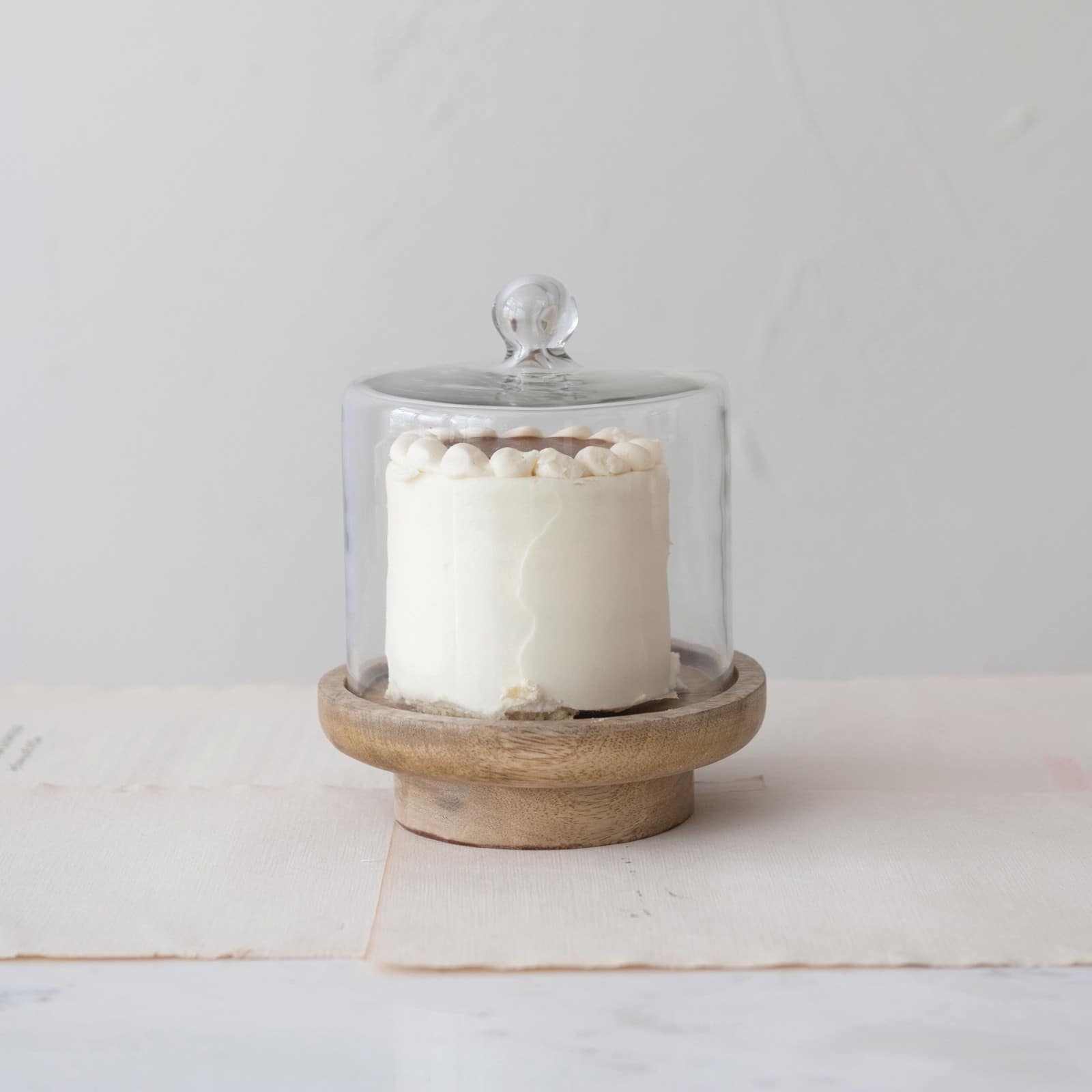 Hello Honey&#xAE; 8&#x22; Glass Cloche with Footed Wood Base