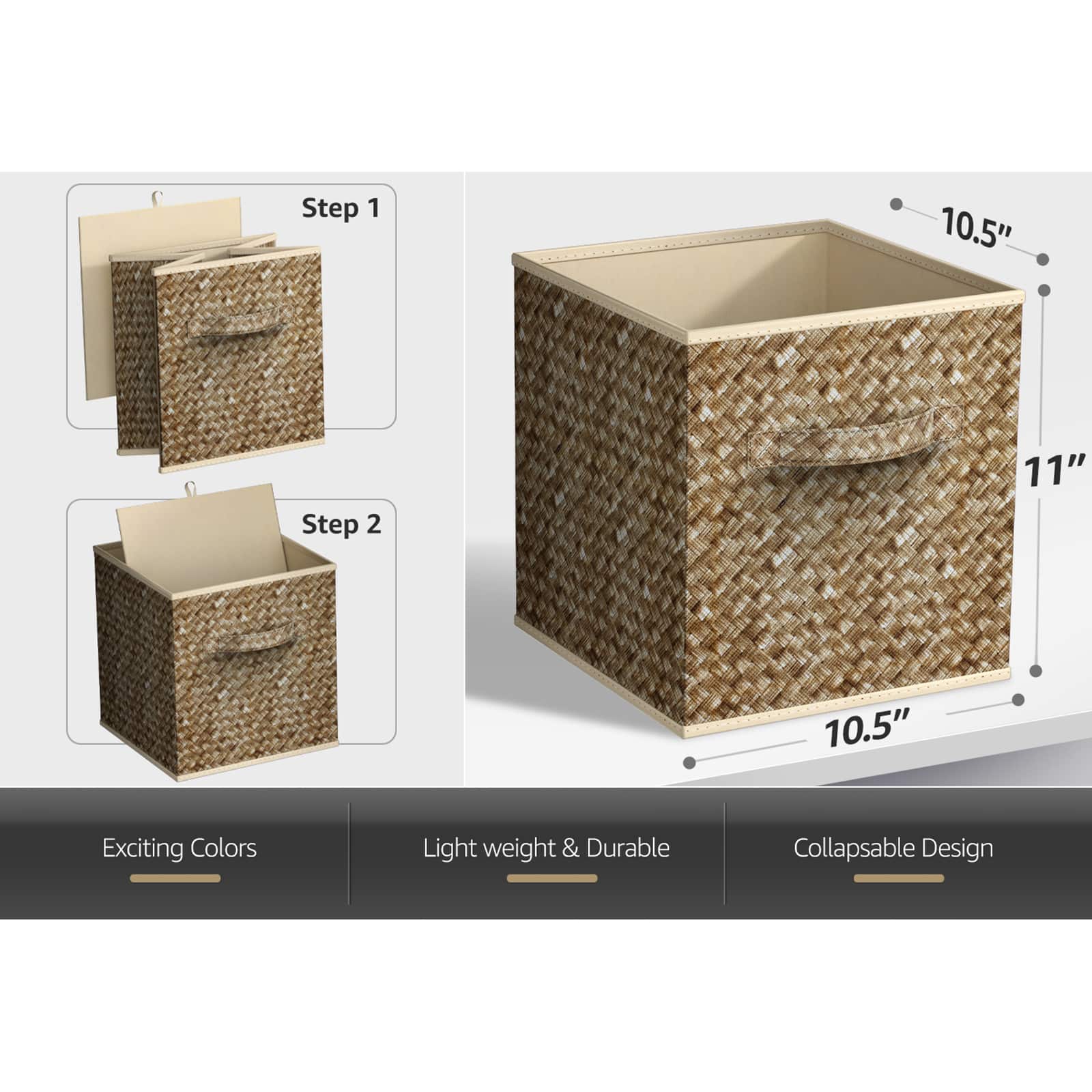 Sorbus 11&#x22; Beige Woven Foldable Storage Cubes, 4ct.