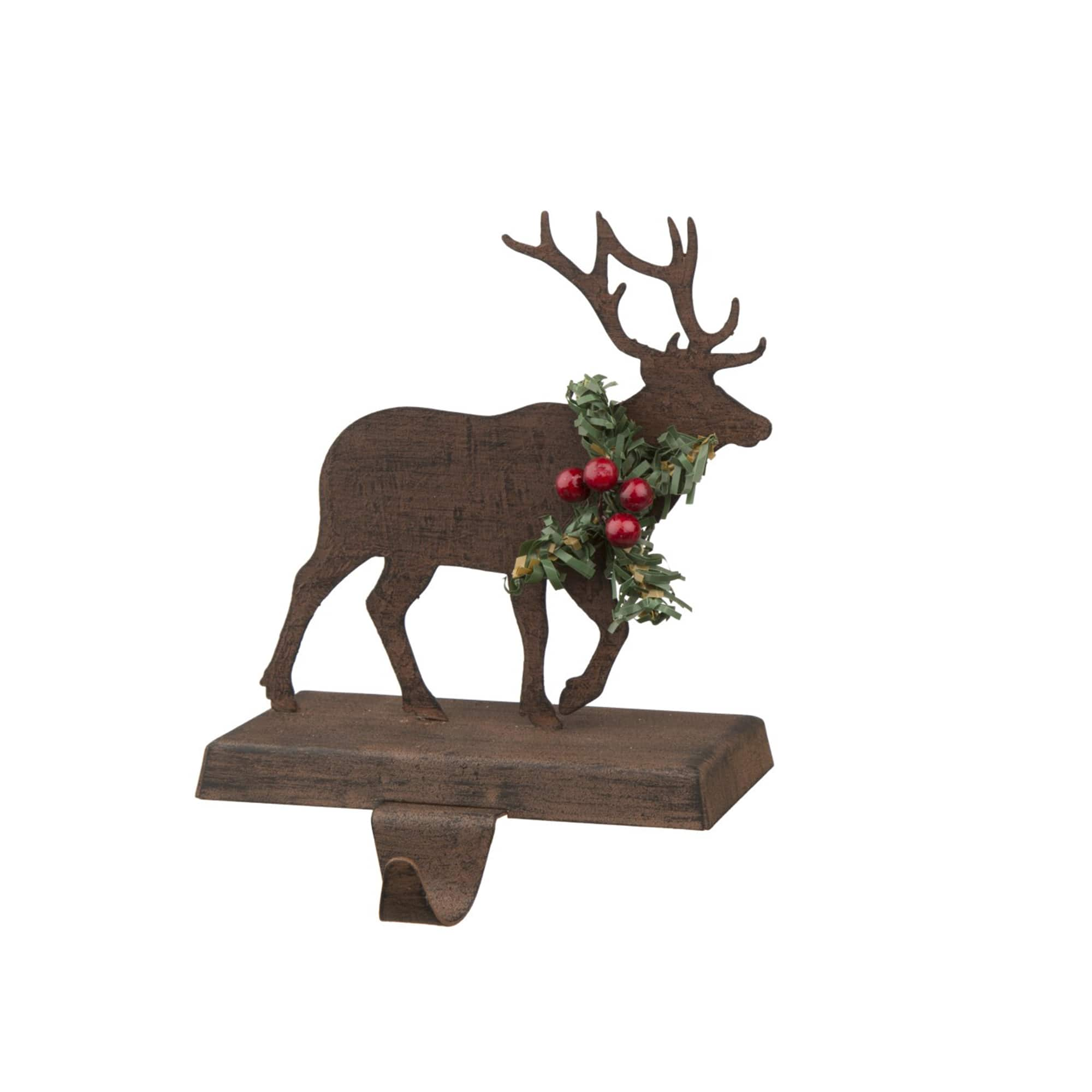 Glitzhome 7&#x22; Wooden &#x26; Metal Reindeer Stocking Holder