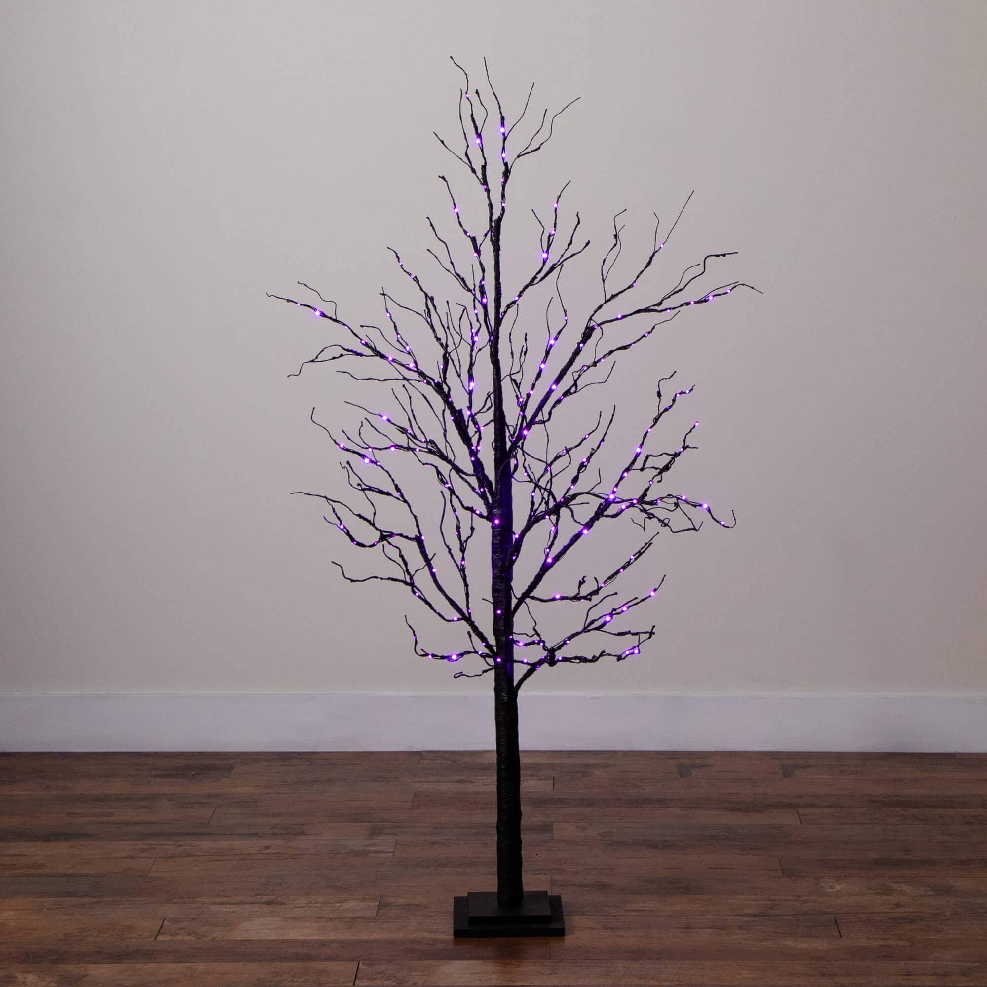 5ft. Pre-Lit Halloween Black Twig Artificial Tree with 240 Orange &#x26; Purple LED Lights