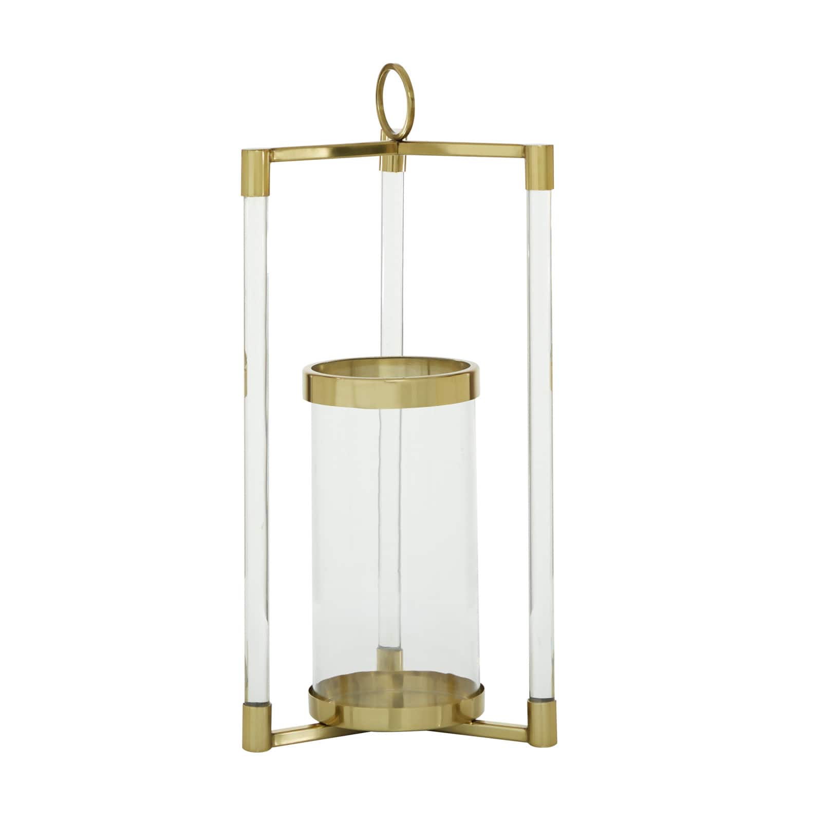 Gold Stainless Steel Contemporary Lantern, 23" x 11" x 11"
