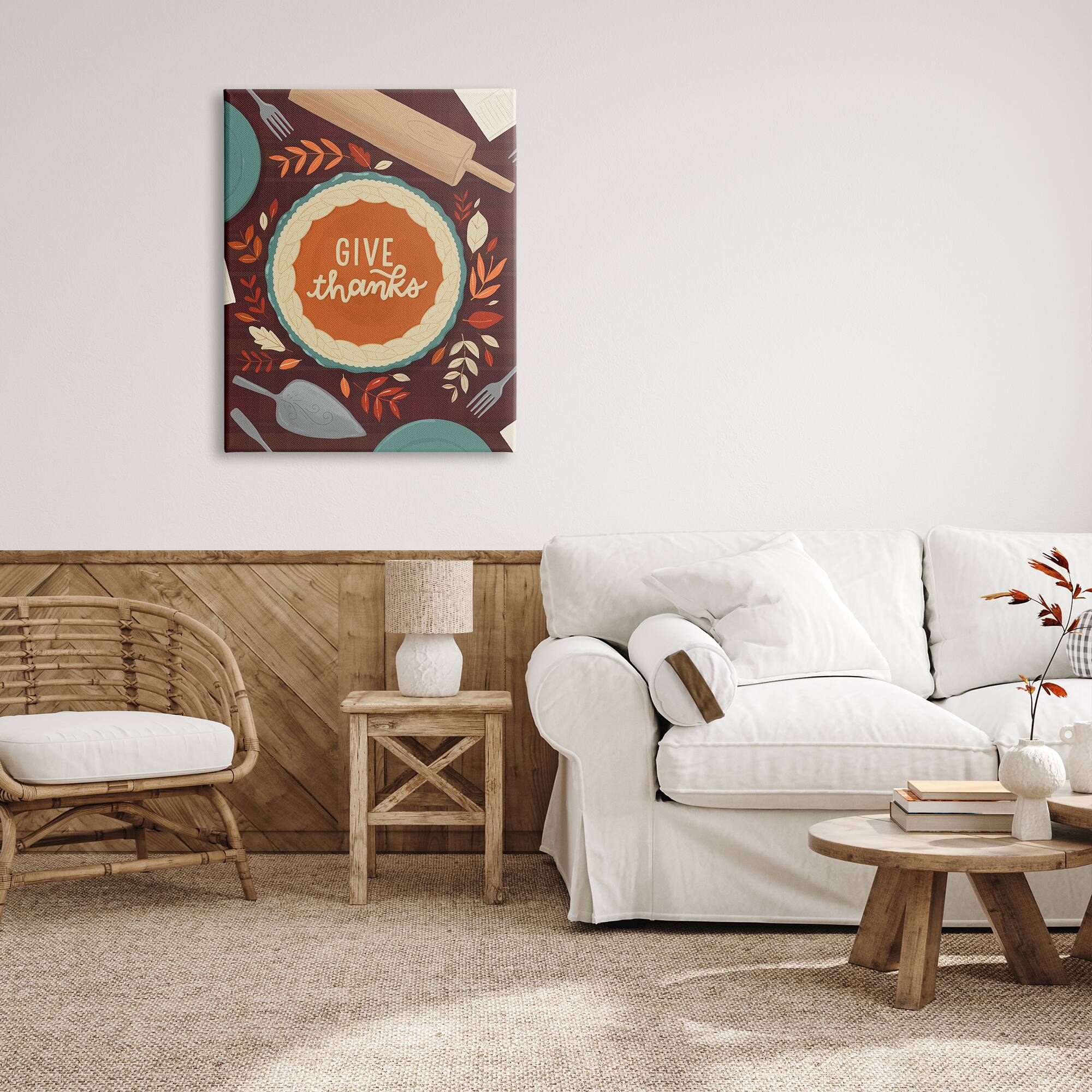 Stupell Industries Give Thanks Kitchen Utensils Pattern Canvas Wall Art