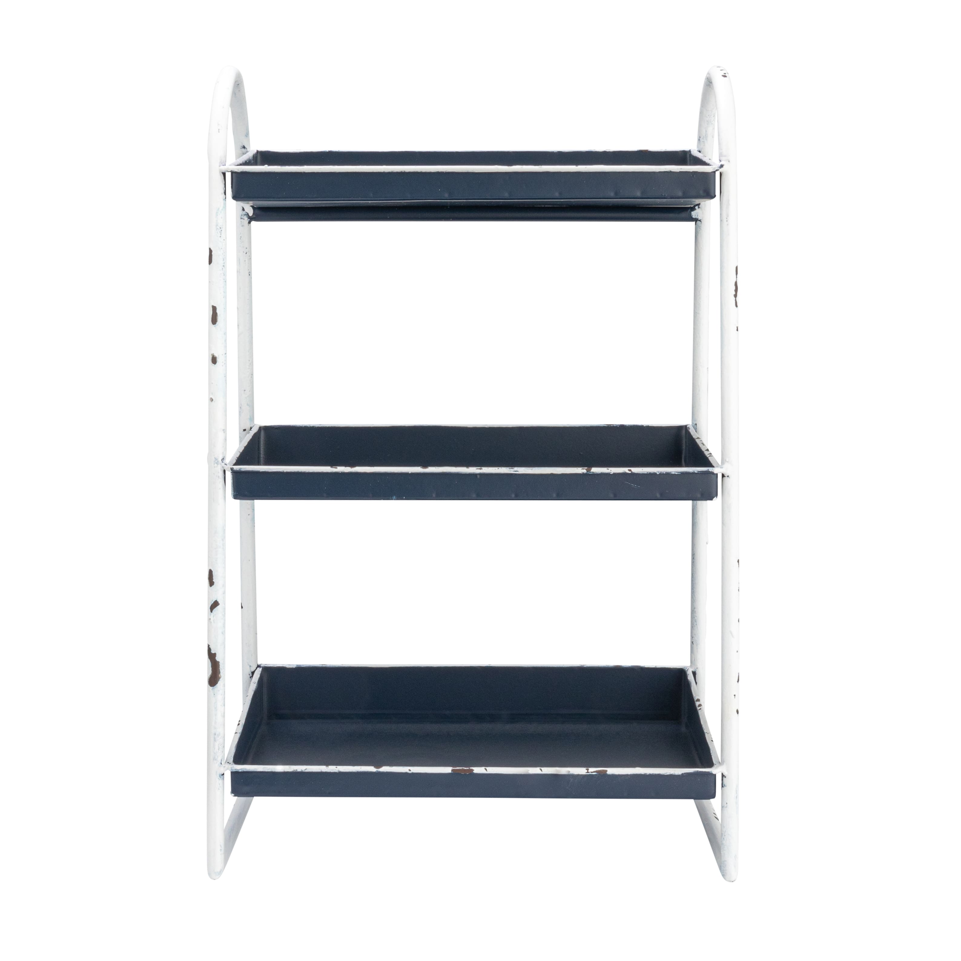 Hello Honey&#xAE; 15.5&#x22; Heavily Distressed 3-Tier Metal Tray with White Frame &#x26; Rim
