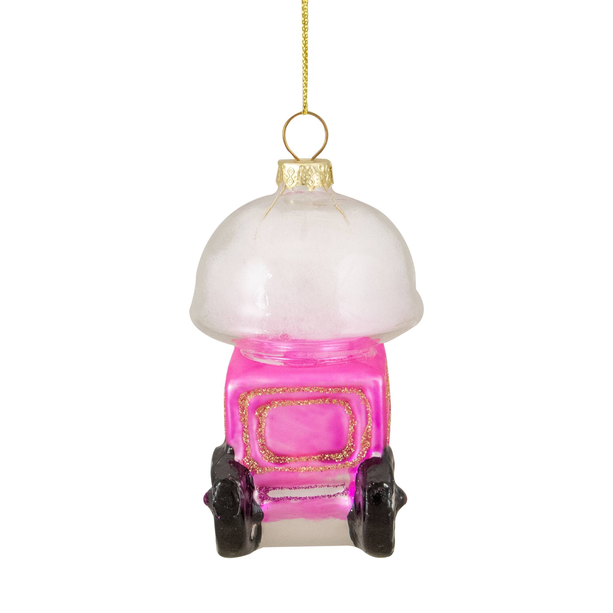 3.5&#x22; Pink, White &#x26; Gold Cotton Candy Machine Glass Christmas Ornament